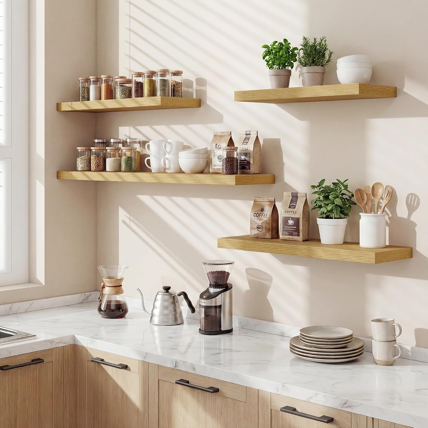 24 Inch Floating Shelves for Wall Decor,9.3" Deep Floating Shelf Wall Book Shelves,Large Display Storage Shelf,Wall Mounted Shelves with Invisible Bracket for Living Room,Bedroom,Bathroom,Kitchen,Oak