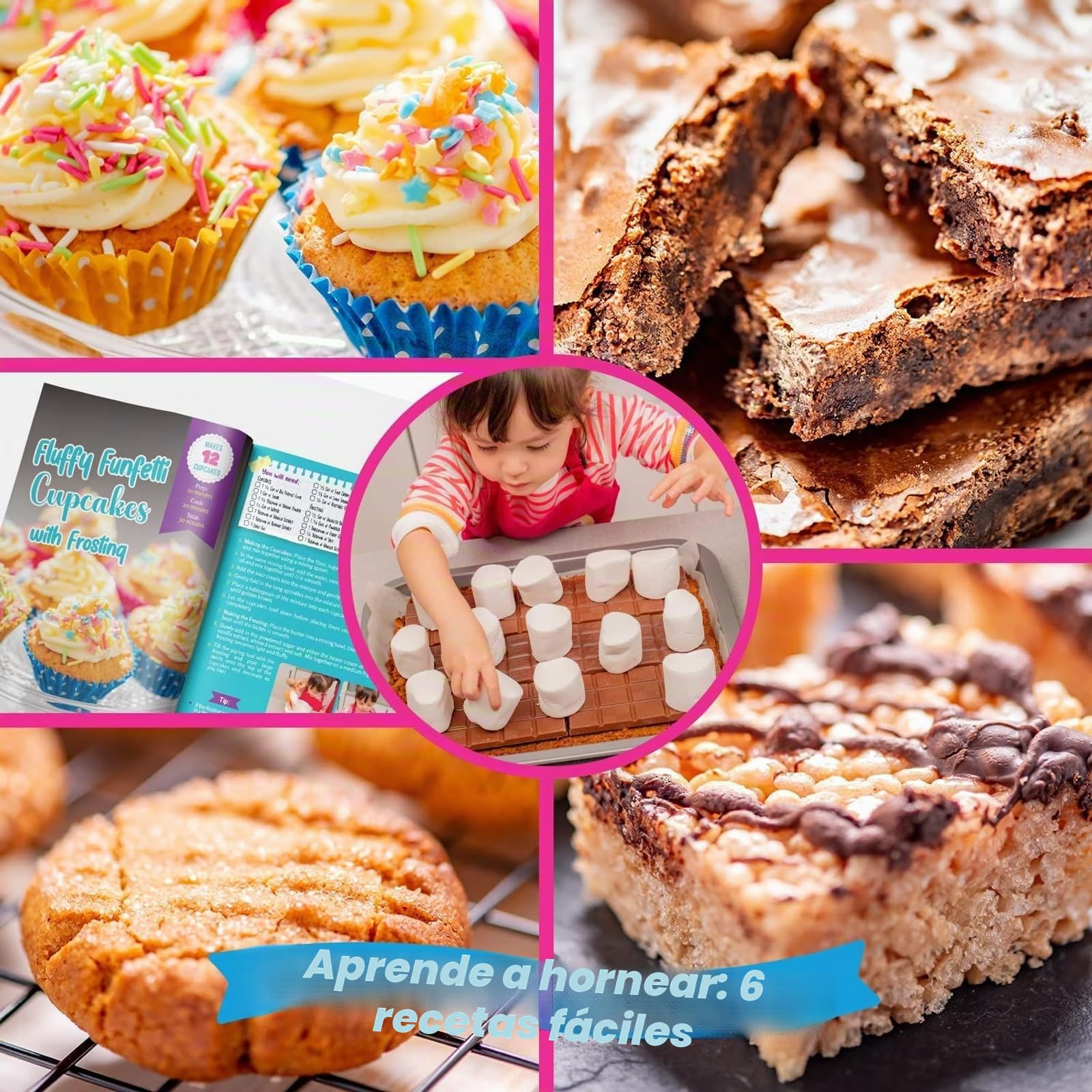 GirlZone Regalos para Niñas Set Pequeños Reposteros, 40 Piezas en un Set con Utensilios Cocina Juguete para Niños, Delantal y Recetas para Hacer Deliciosos Dulces
