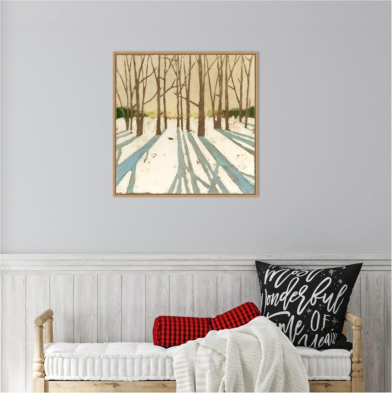 Winter Shadows II Maple Framed Canvas Wall Art 22 x 22-in