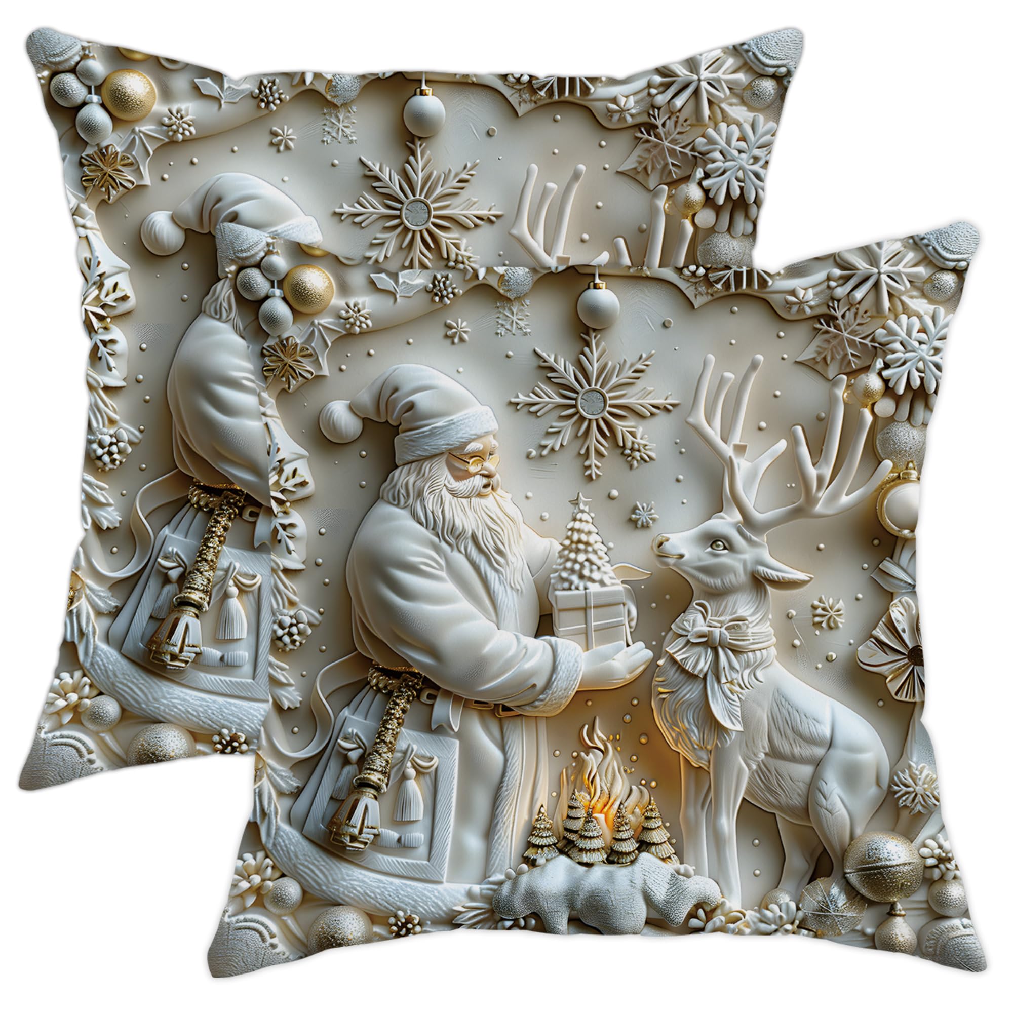 Christmas Snowflake Throw Pillow Covers, White Snowflakes Decorative Pillow Case, Winter Holiday Xmas Decoration Soft Velvet Cushion Covers for Home Sofa Bedroom Living Room 18x18 Inch