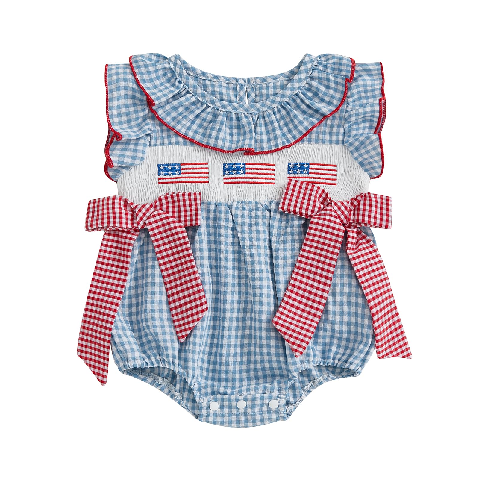 mlpeerw 4th Of July Baby Girl Outfits Newborn American Flag Smocked Romper My First Fourth Of July Independence Day Clothes