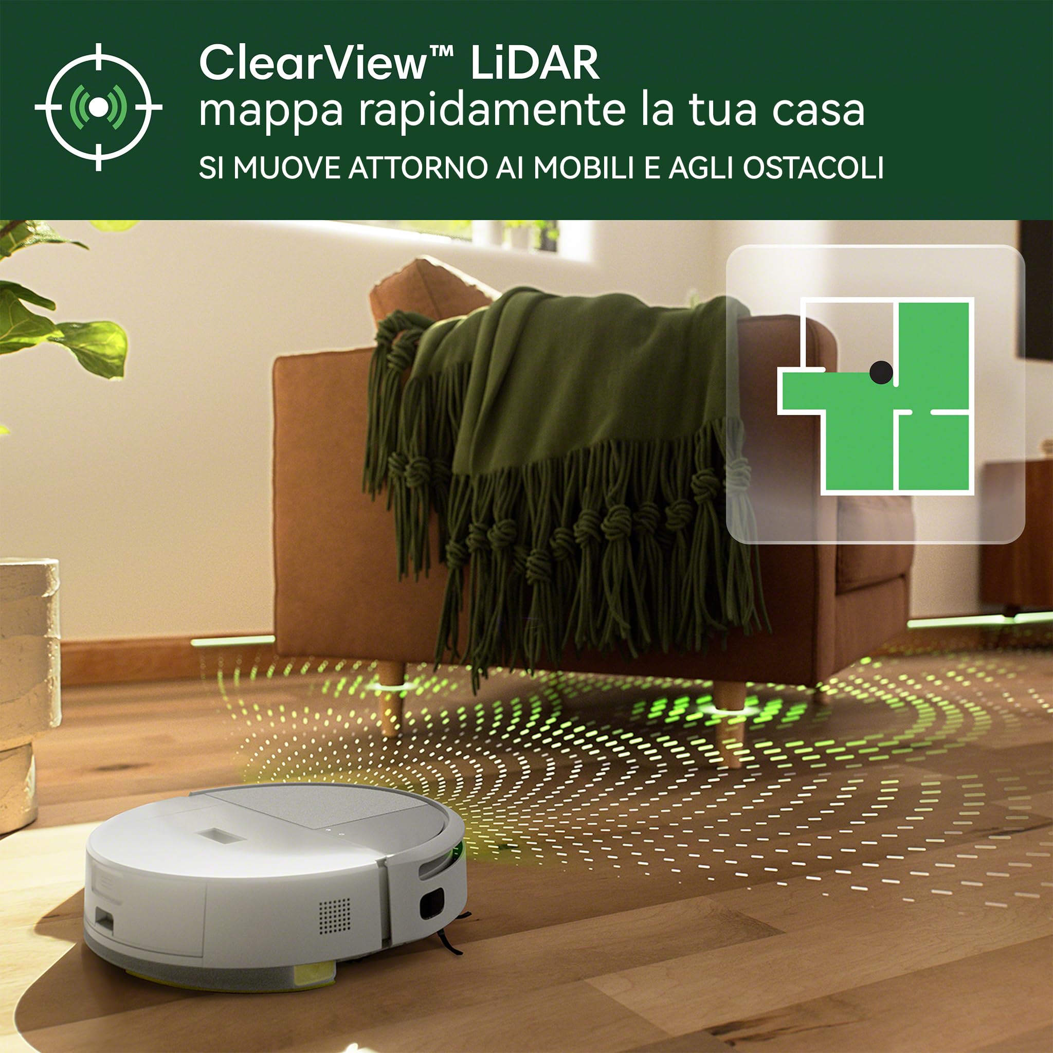iRobot Roomba 205 DustCompactor Combo, Robot Aspirapolvere Lavapavimenti, Senza Sacchetto, Raccoglie e Compatta la Polvere, Navigazione LiDAR, Rileva Tappeti/Moquette, Controllo tramite App, Bianco