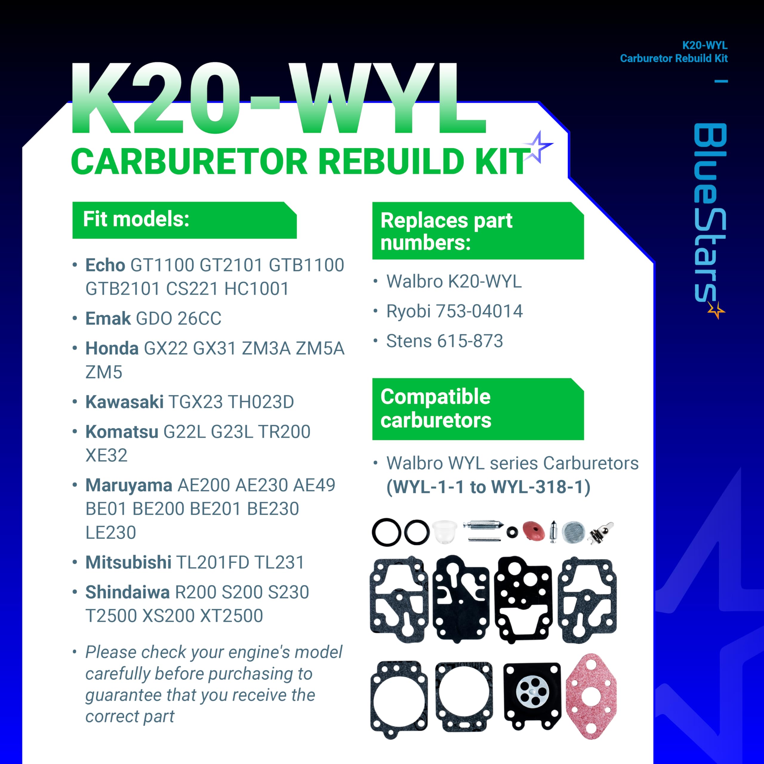 Amazon.com: BlueStars K20-WYL Carburetor Rebuild Kit with Primer