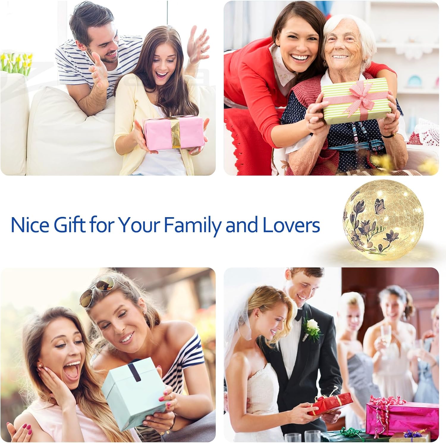 Sphere Glass Crystal Lamp (Timer – Auto 6 Hours On) Featuring Blue Flowers and Green Grass Designs, Decorative Glass Light Craft LED Light for Home Decor - Image 2