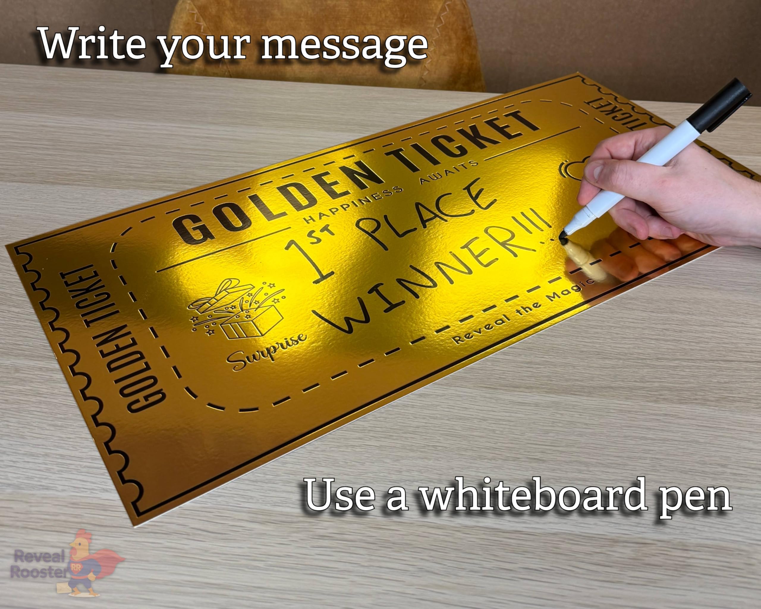 Extra großes goldenes Ticket, große Geschenkkarte für Auszeichnungen, wiederverwendbare und anpassbare Goldbelohnungskarte, doppelseitiges Golddesign, 1 Stück