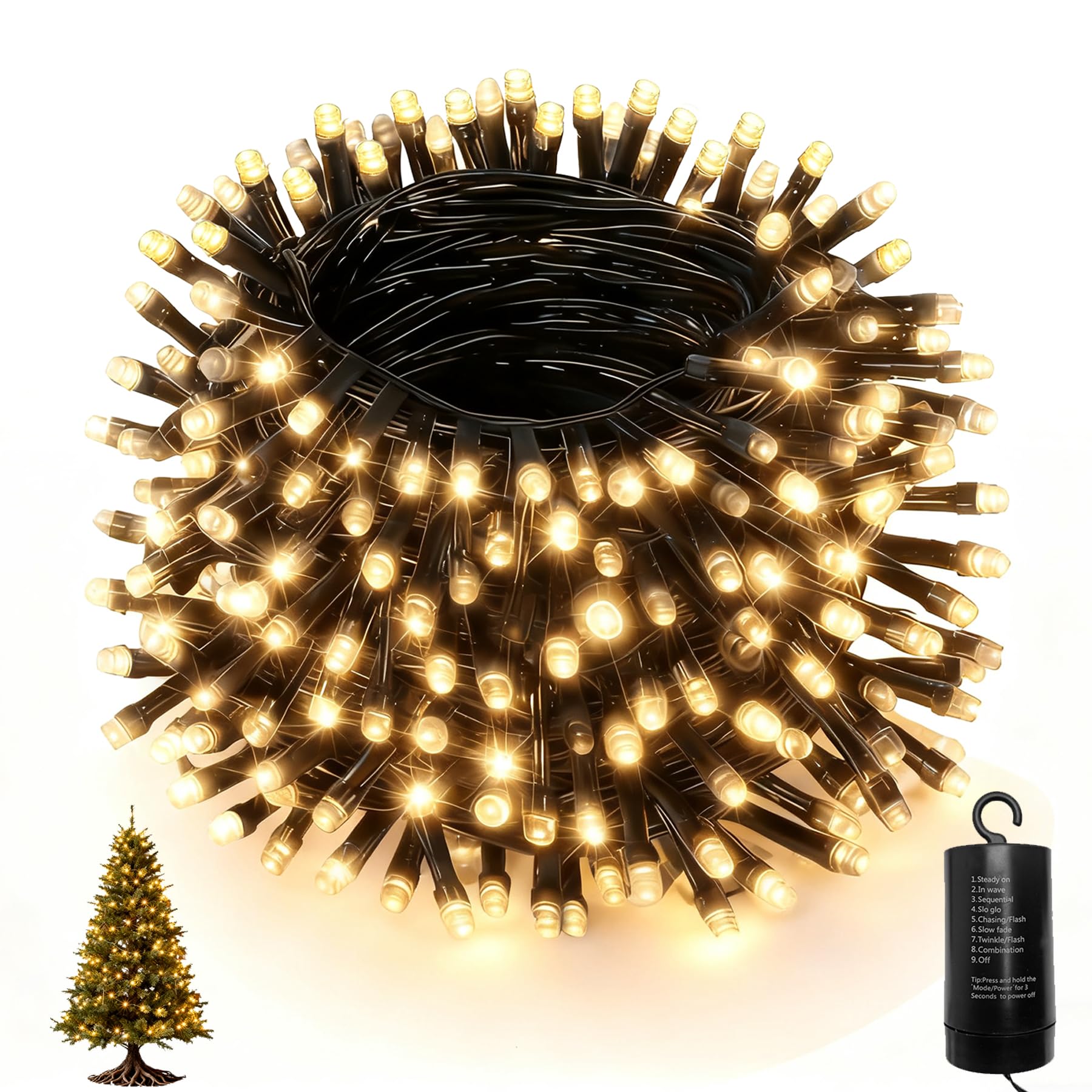 Dankeled Lichterkette Batterie Außen, 20M 200 LED Weihnachtsbeleuchtung Warmweiß, Timer, 8 Modi, Wasserdichte Weihnachtsbaum Lichterkette für Innen Außen, Garten, Hochzeit, Party, Weihnachtsdeko