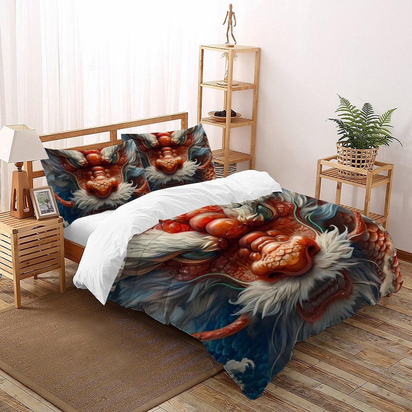 Housse de couette dragon d'or pour chambre d'enfant lit King 220x240cm animauxs