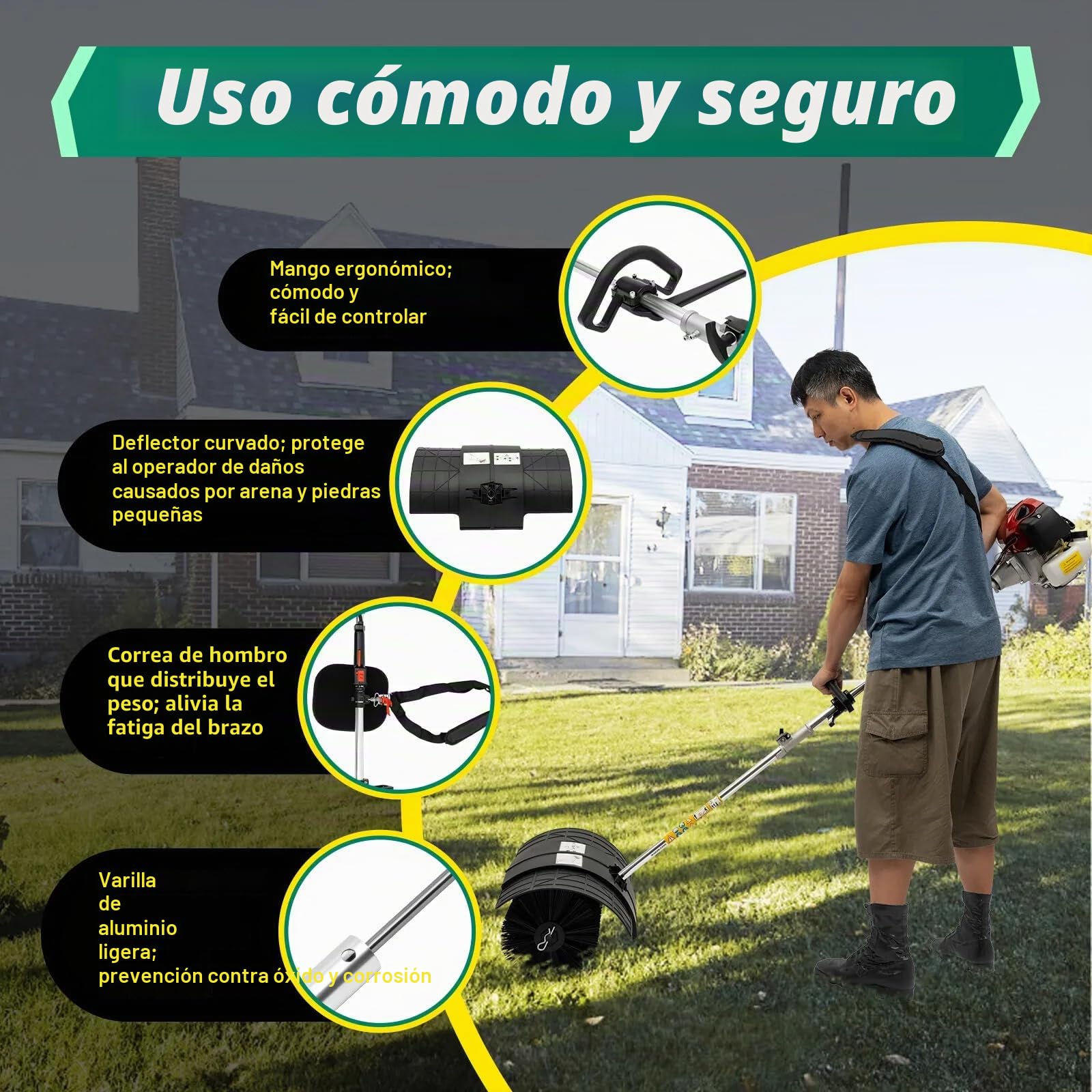 Barredora de césped artificial, 43 cc, cepillo eléctrico de gasolina, escoba de mano, entrada, hoja artificial, cepillo de césped de 2 tiempos, escoba al aire libre, barredora de mano de 1,25 kw,