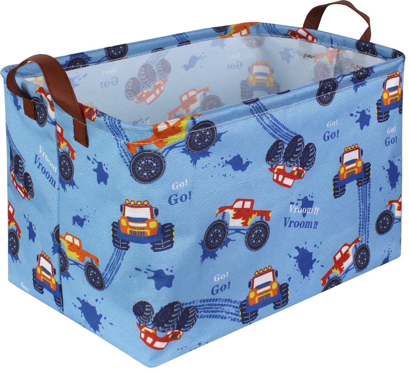 Rectangular Monster Truck Basket Organizer.Kids Baskets,Boys Storage Basket with Handles.Car Bins for Kids,Books, Gifts Storage. (Monster Trucks )