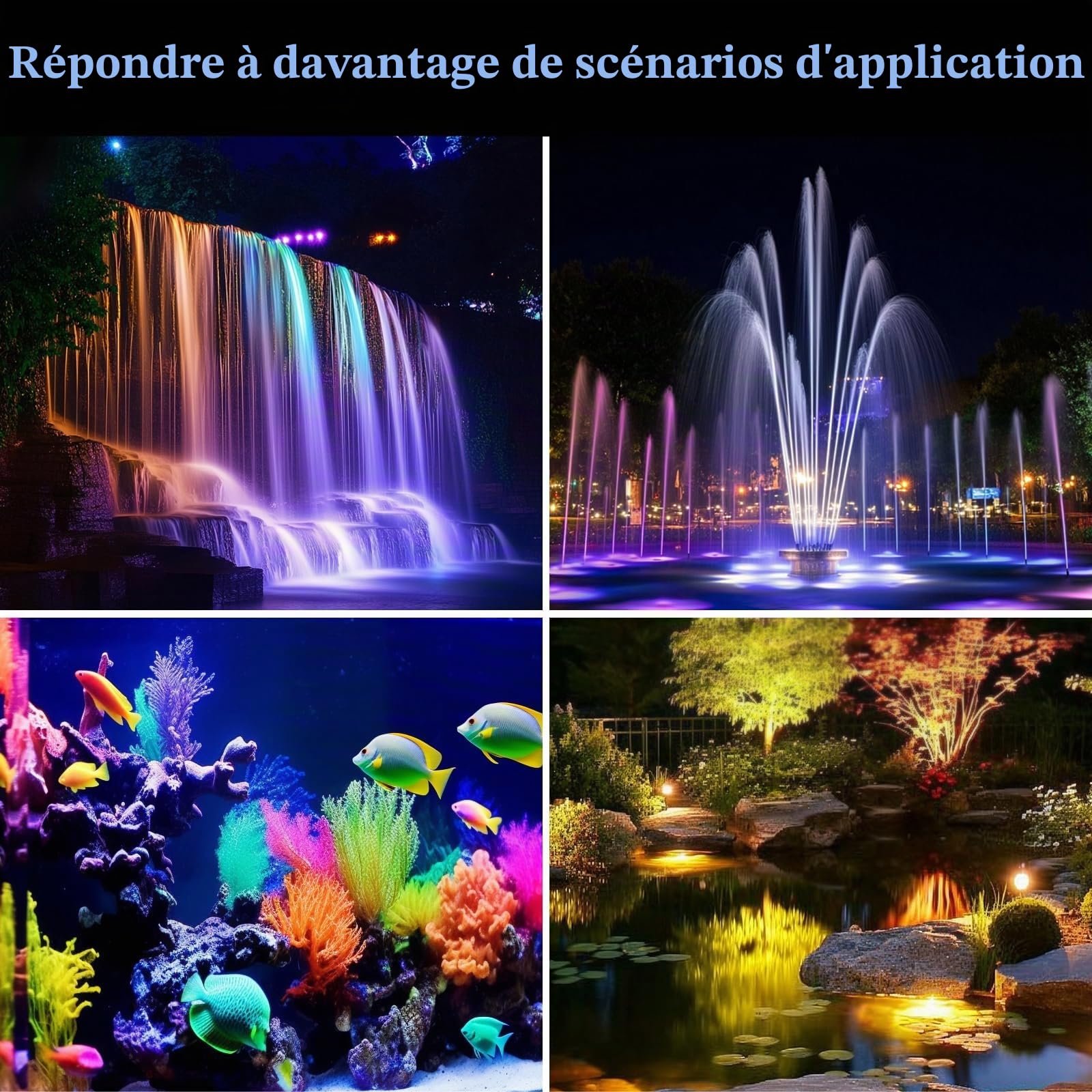 PChero Éclairage de bassin LED RVB submersible - Projecteur sous-marin - Éclairage sous-marin - IP68 - Étanche - Avec télécommande - Pour piscine, étang, jardin, arbre