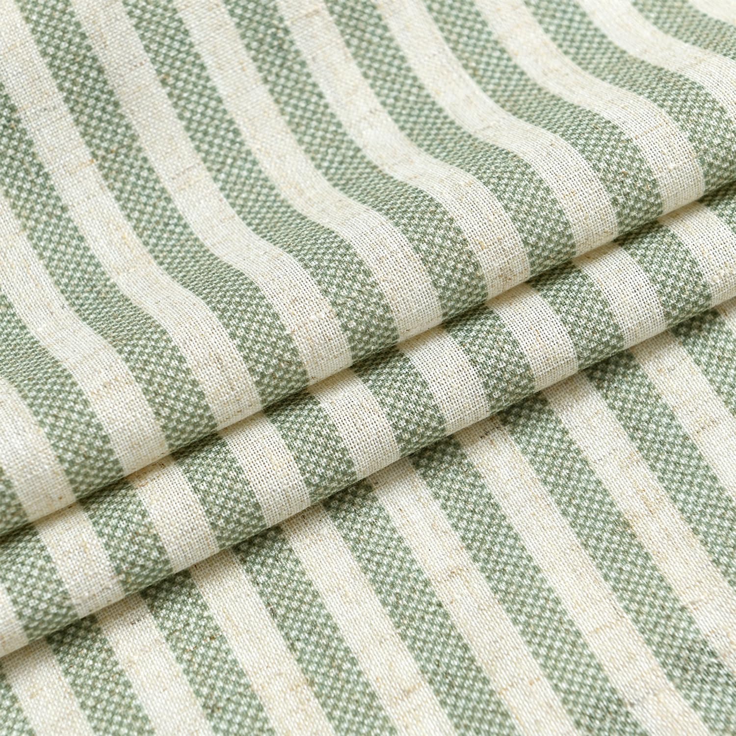 TOPICK Tende a righe in lino con strisce, opache, per cucina, sala da pranzo, bagno, piccola finestra, 65 x 60 cm, verde su beige