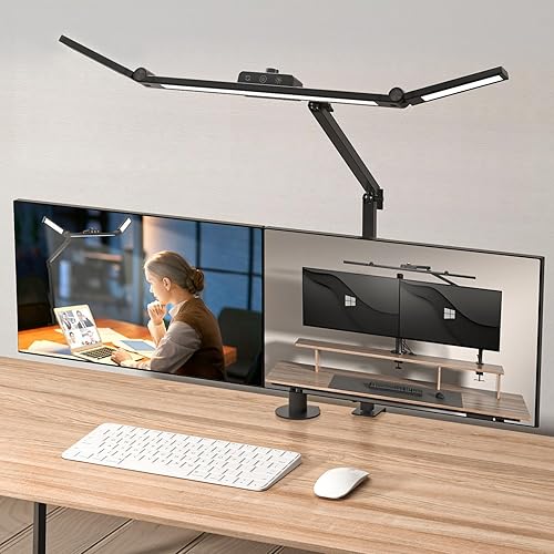 Led Desk Lamp for Office Home, Architect Desk Lamp with Clamp, Ultra Bright Dimmable Table Light, Stepless Dimming and Tempering Desk Light for