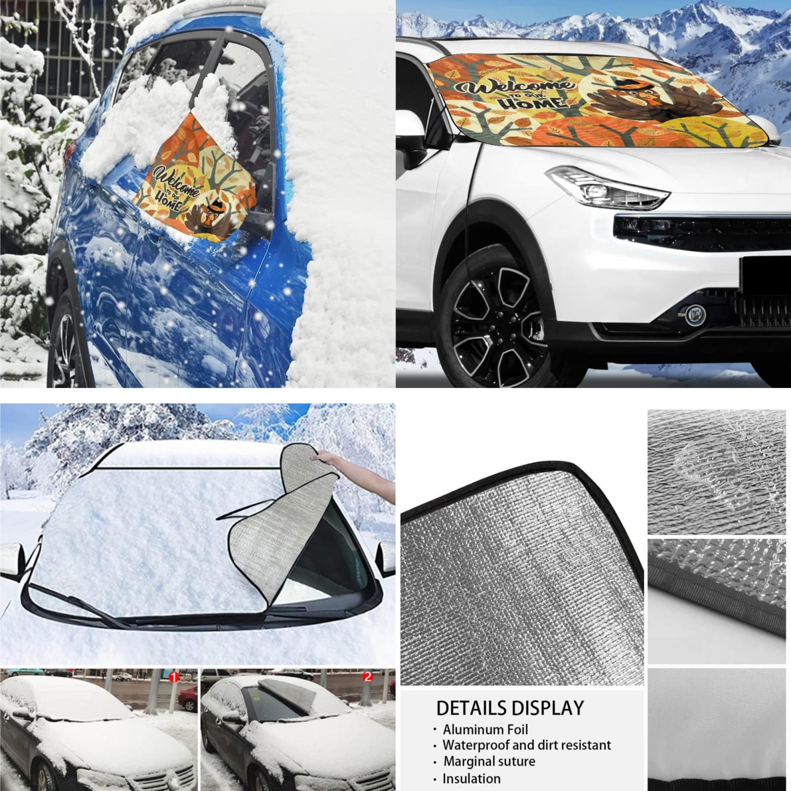 Windshield Snow Cover For Ice And Snow Double Fixed Windproof Design