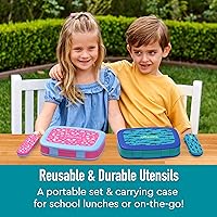 Vista 4 de Bentgo Kids Prints - Juego de fiambreras para niños con 5 compartimentos estilo Bento, con utensilios de plástico reutilizables (tiburones)