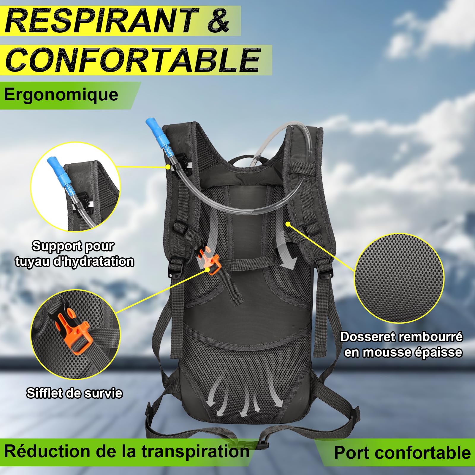 LOCAL LION Sac à Dos de Vélo 10L Sac Vtt Homme Femme Sacs à Dos de Ski pour Cyclisme Randonnée Voyage Sport Course Bicyclette Camping Ultraléger Respirable