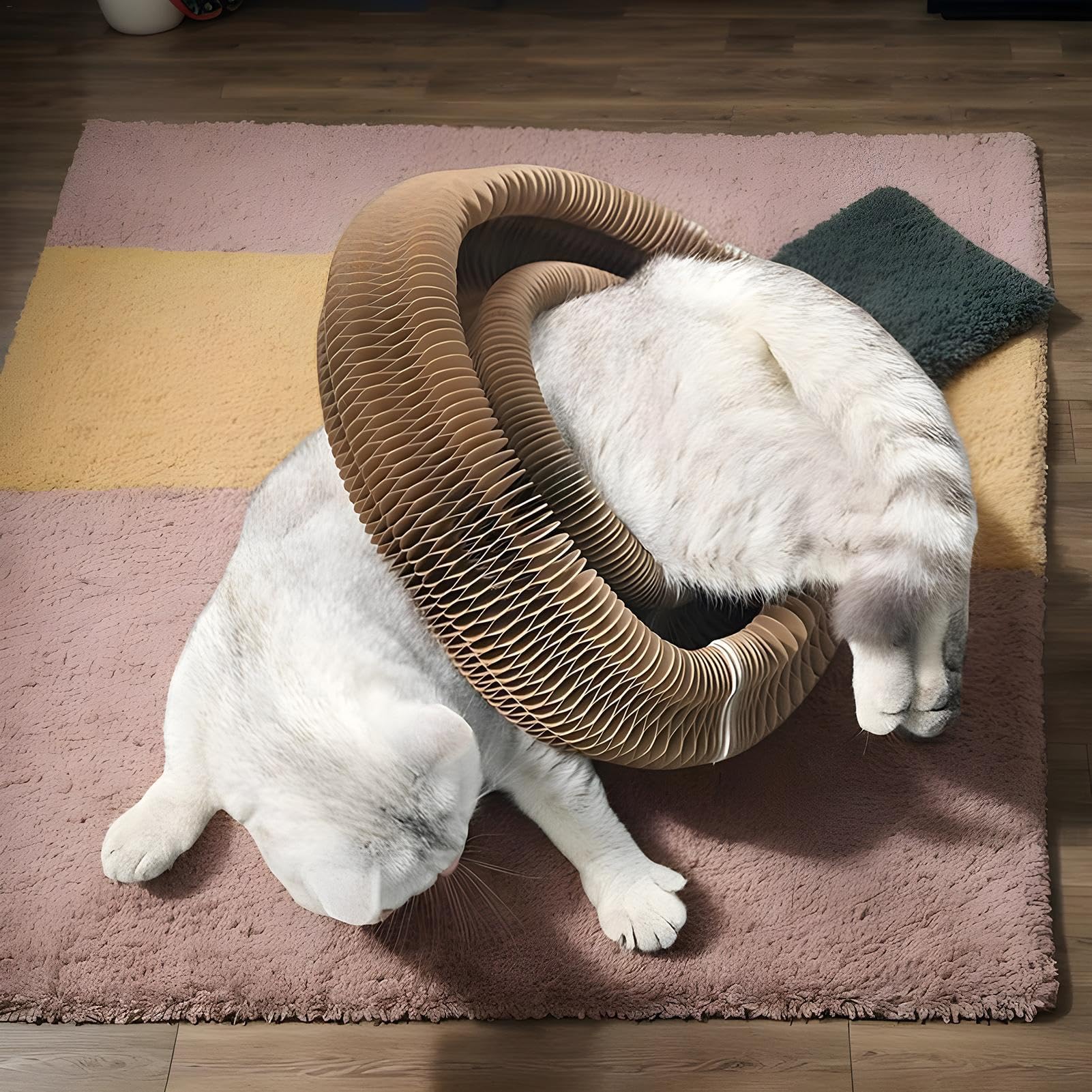 Cat Scratch Pad, Round Cat Acordeon Toy, Interactive Cat Scratcher Ramp, plegable Cat Cardboard Toys, Cat Toy with Bell Ball, Indoor Cat Boredom Relief, Sturdy Cat Scratcher for Pets