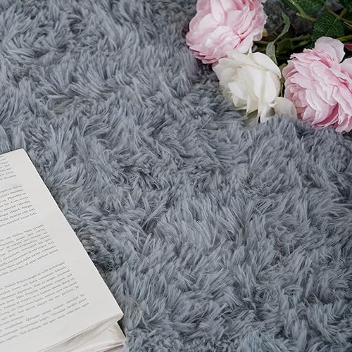 Miniatura 6 de AROGAN Alfombras de lujo de 5 x 8 pies, alfombra de dormitorio súper suave y esponjosa, alfombra lanuda gris para sala de estar, habitación de los