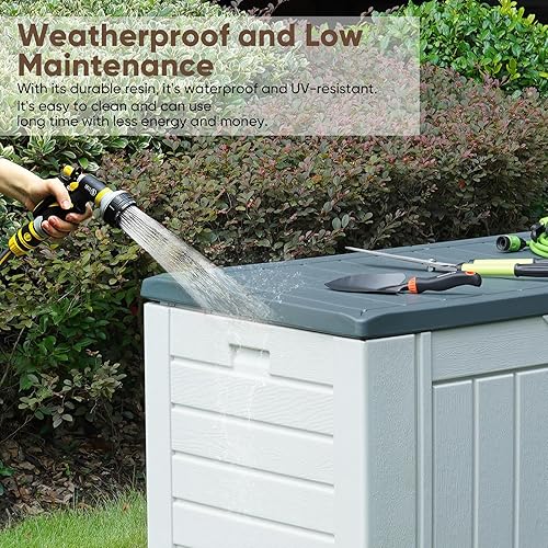 Miniatura 5 de EHHLY Caja de almacenamiento para exteriores impermeable, XL de 150 galones, cajas de almacenamiento para cojines de patio, contenedores de