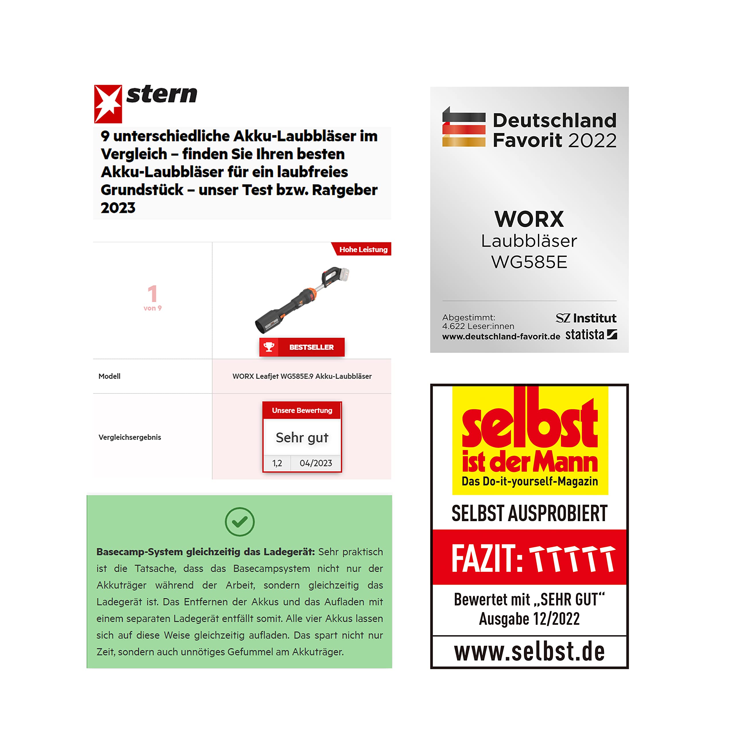 WORX NITRO 40V Profi Akku-Laubbläser WG585E.9 - starker bürstenloser Motor - 3 Geschwindigkeiten & 2 Modus - 266km/h Luftgeschwindigkeit - 1053m³/h Luftmenge - leicht & kompakt - ohne Akku & Ladegerät