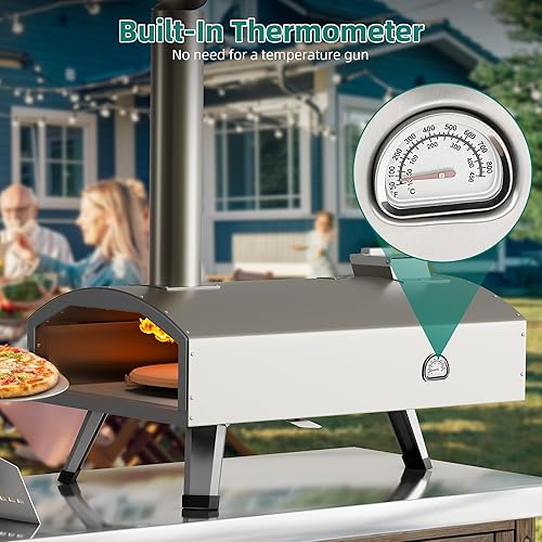 Miniatura 6 de YTIAHOME - Horno de pizza de 12 pulgadas, multicombustible para exteriores, con termómetro giratorio e integrado, máquina de pizza de combustible