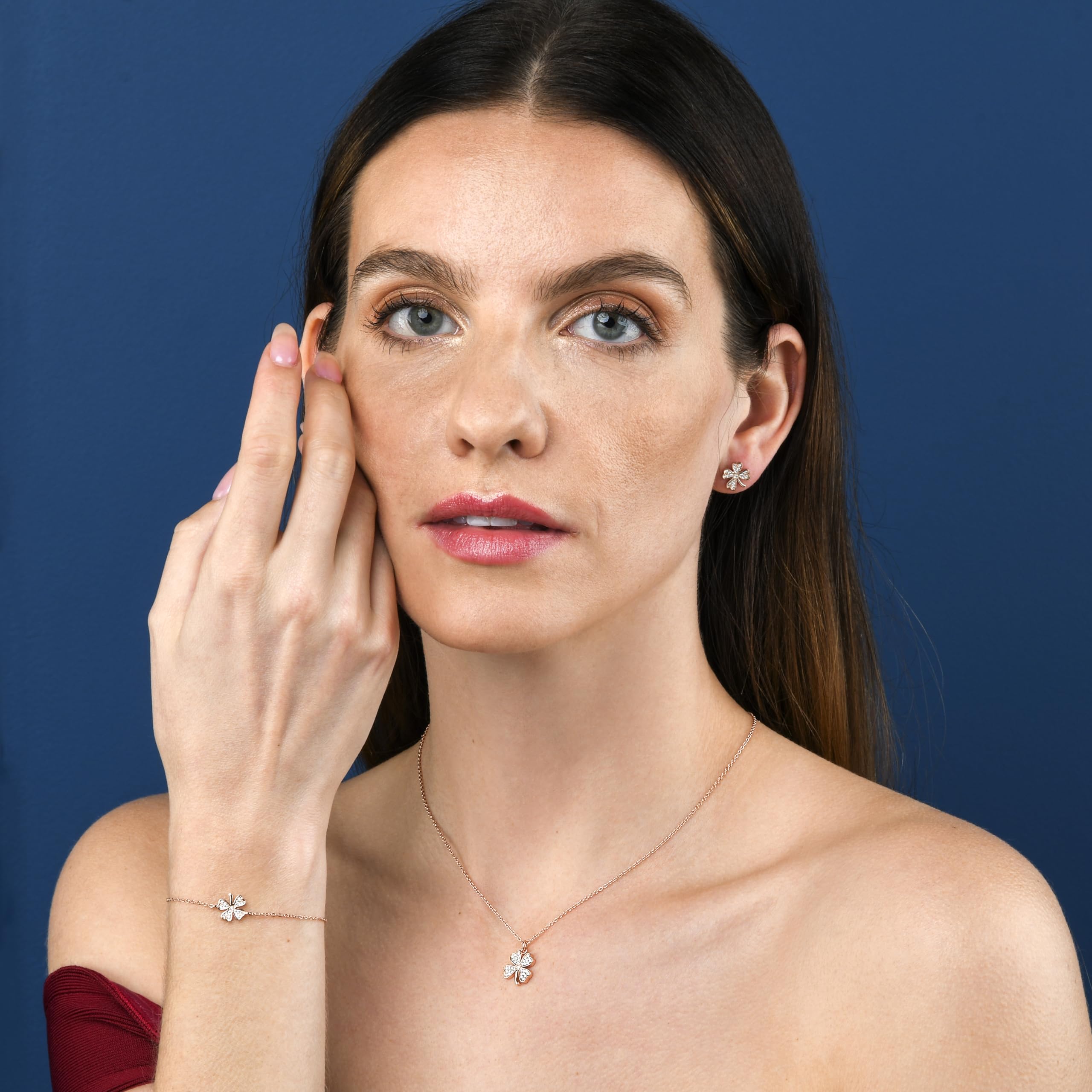 Diamond Treats Delicada pulsera de cuatro hojas en plata de ley 925 para mujeres y adolescentes, plata, oro amarillo u oro rosa, pulsera de trébol de 4 hojas con brillantes circonitas cúbicas