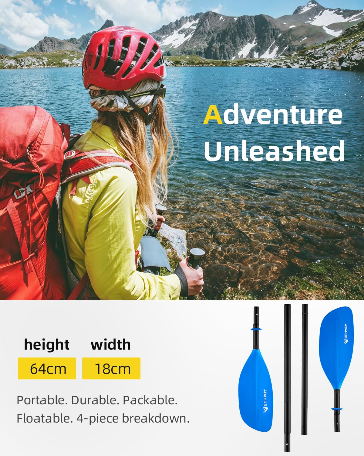 Abahub 4-teiliges Doppelpaddel 230 cm – Kajakpaddel Aluminium, zerlegbar & tragbar, perfekt für unterwegs auf Kajak & Schlauchboot, schwimmfähig