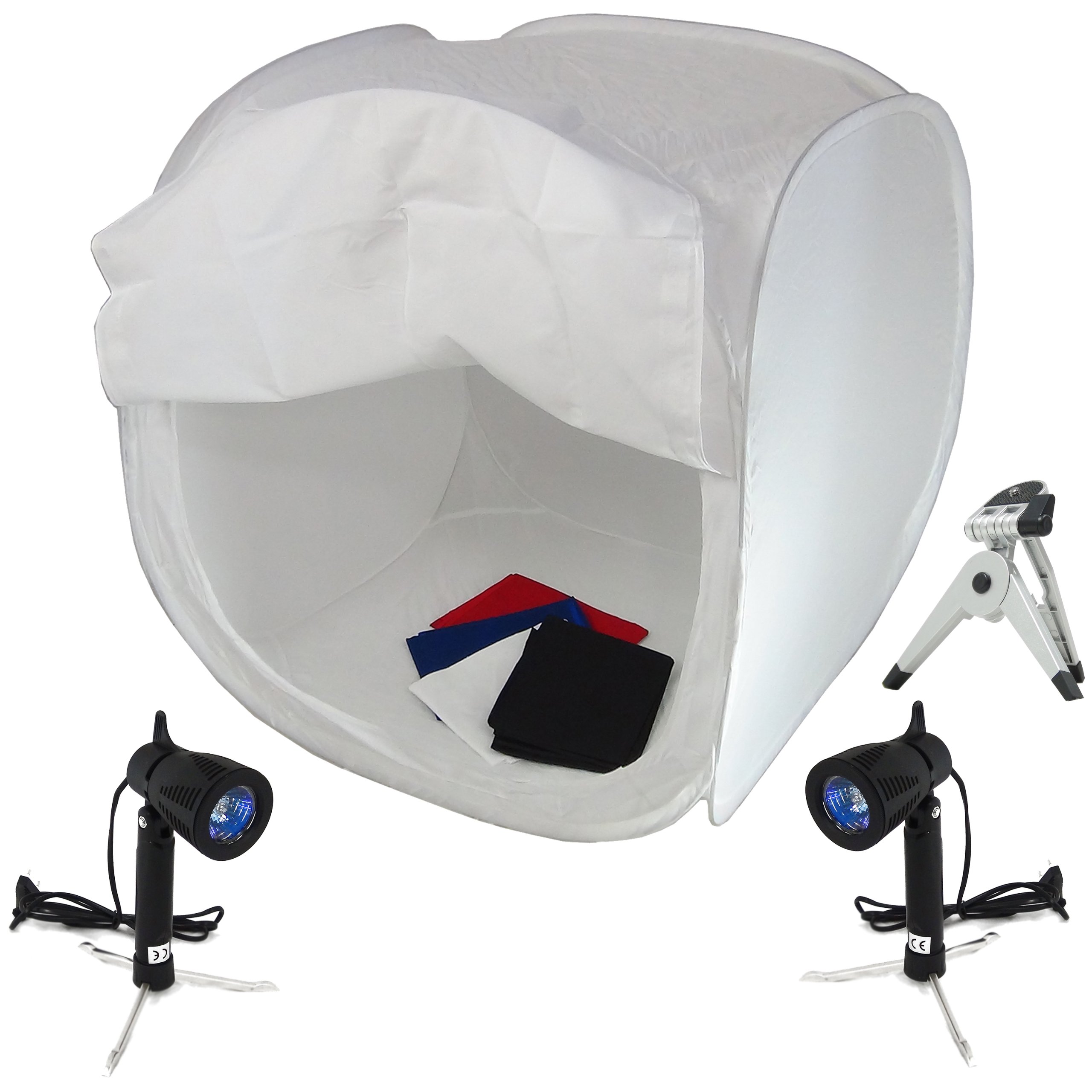 DynaSun PB1 80x80x80cm Cube Boite Lumière Softbox Diffuseur Tente Cabine Professionnel avec Trépied, 2x Lampe, 4x Fond et Sac de transport