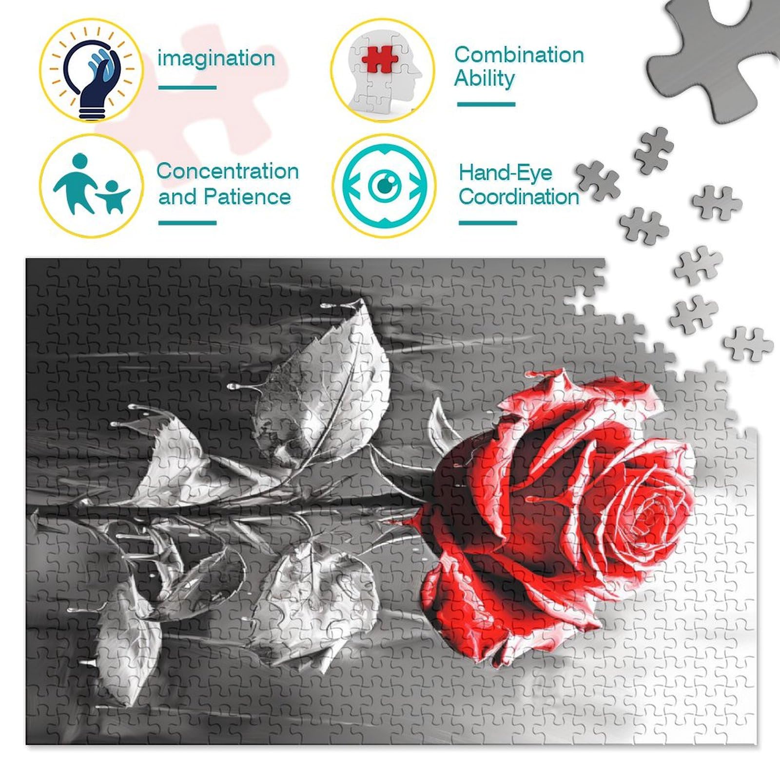 Rose Puzzles 1000 Pezzi Per Adulti, Puzzle Classici Con Stampa Ad Alta Definizione, Gioco Di Famiglia, Team Building, Regali Per Amanti O Amici 1000pcs (75x50cm)