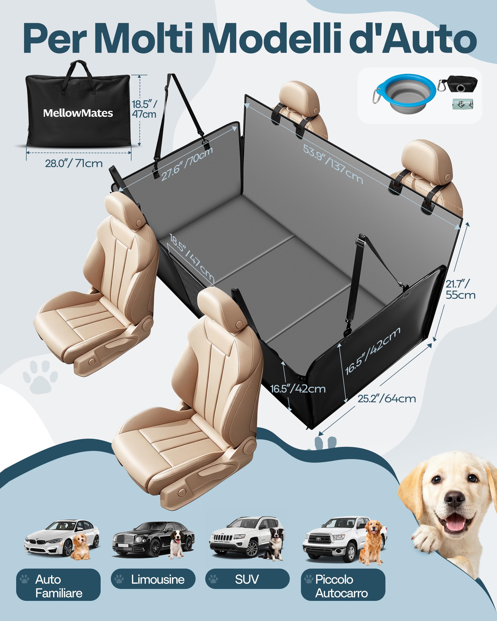 Coprisedile per cani per sedile posteriore, fondo rigido/estensione impermeabile per cani, amaca per cani, coprisedile per animali domestici per sedile posteriore per auto/SUV