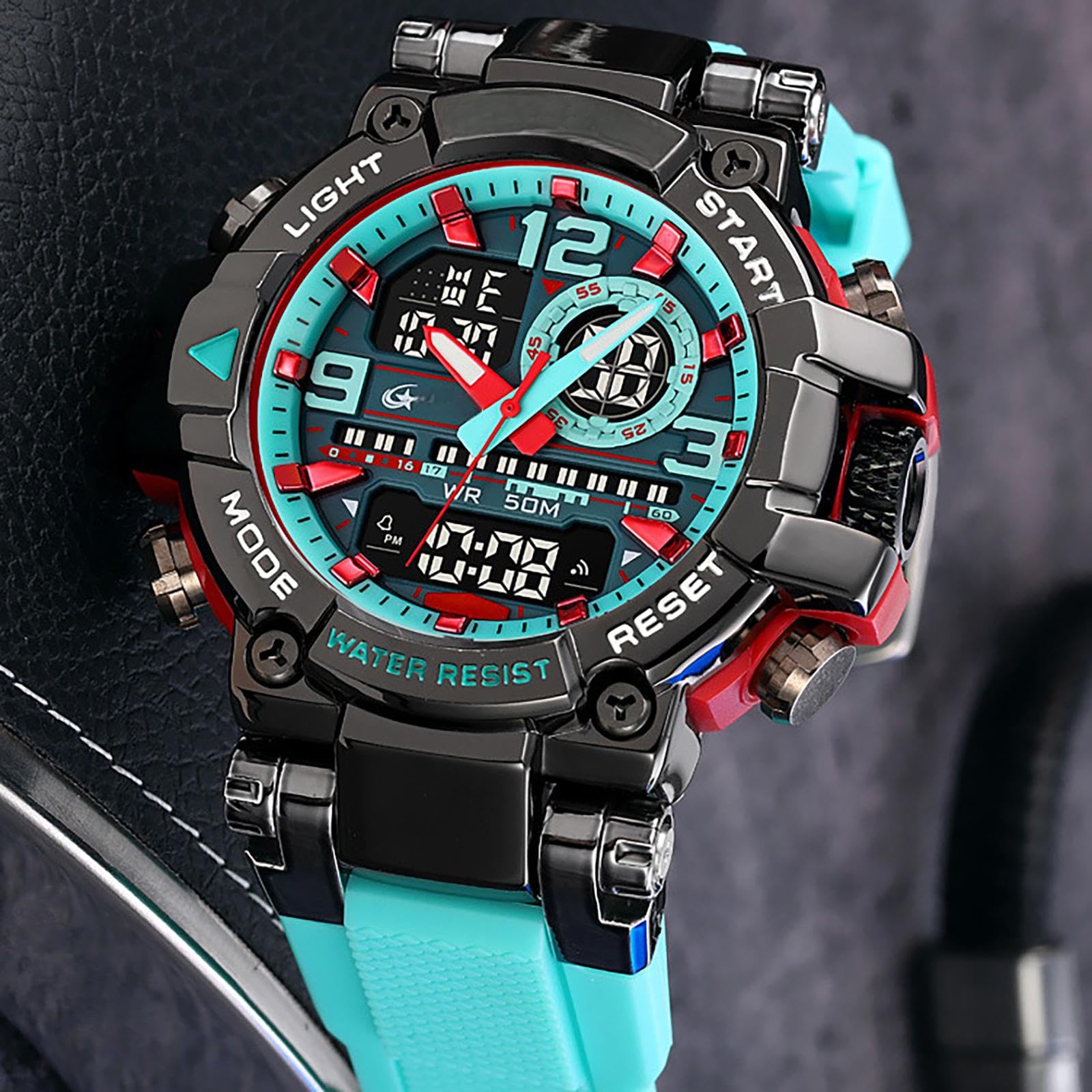 findtime Grande montre numérique de sport pour homme, étanche, robuste, pour homme, garçon, adolescent, montre de sport LED, alarme, double fuseau horaire