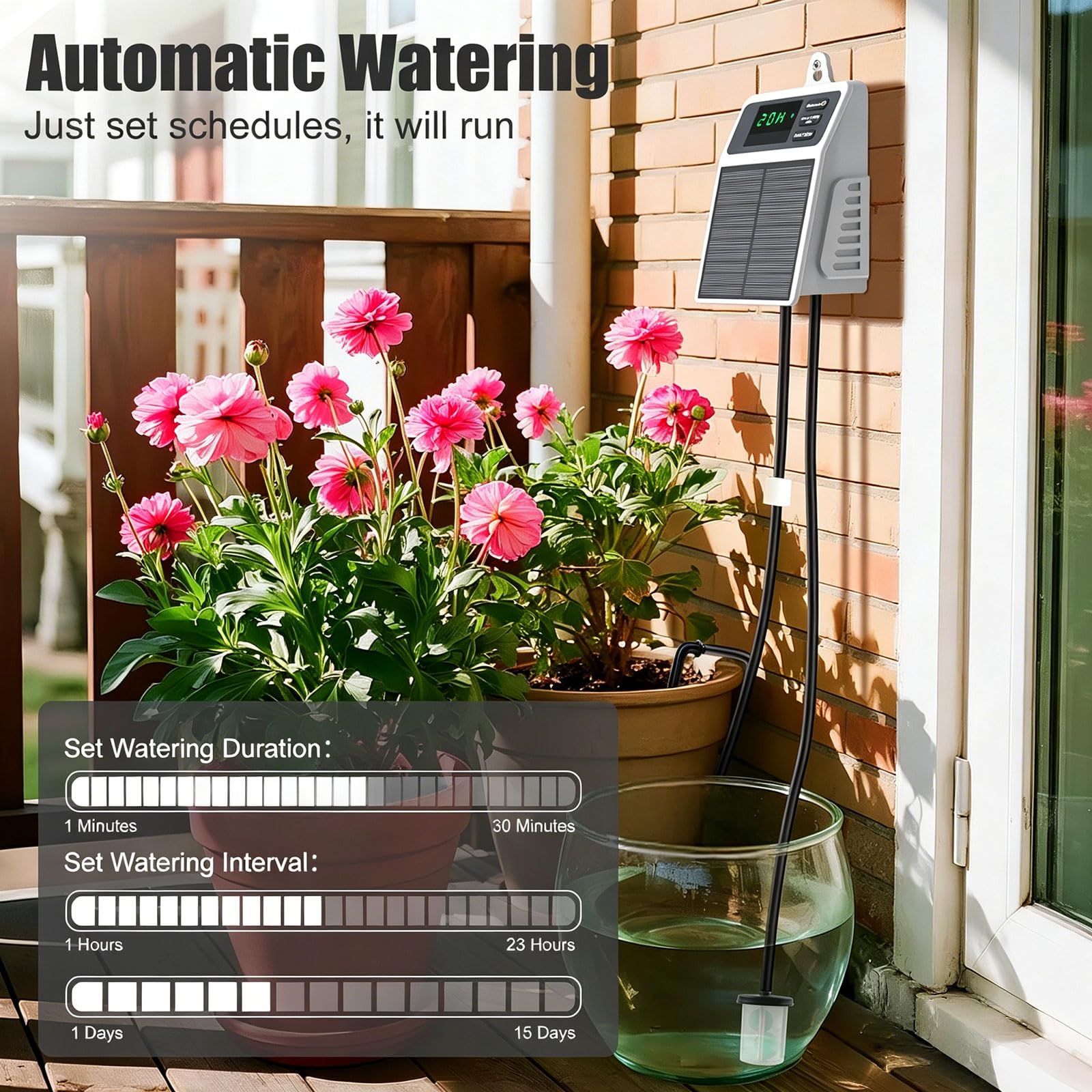 Sistema de riego automático por goteo solar con manguera de riego de 10 m | Bomba automática de riego de jardín, sistema de riego para jardín, plantas en macetas, invernadero, patio, interior, exterior
