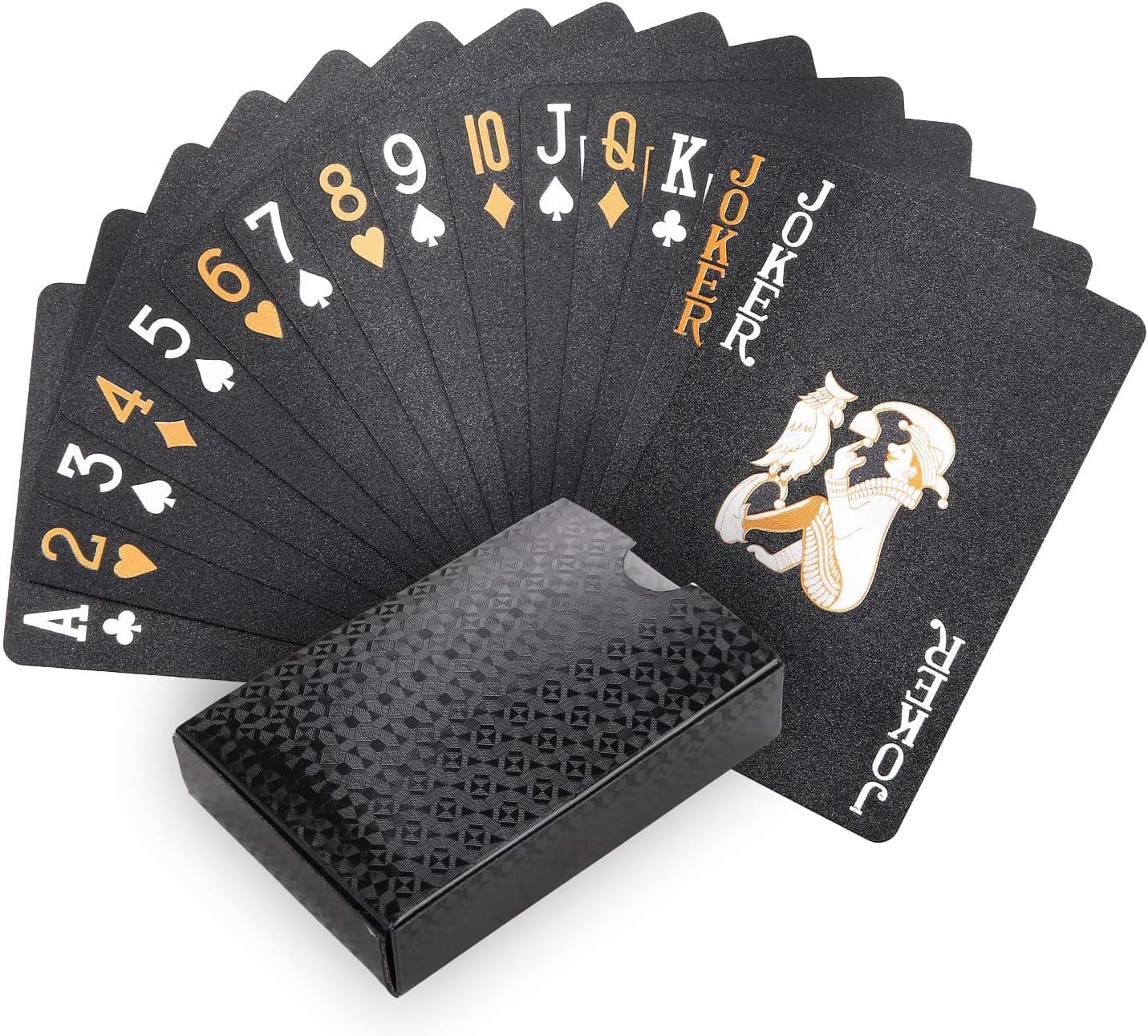 – Nnewvante Cool Black Playing Cards, Waterproof Black-Gold Foil Poker Cards with Gift Box, Great for Magic,Water Card Games and Party (Black)