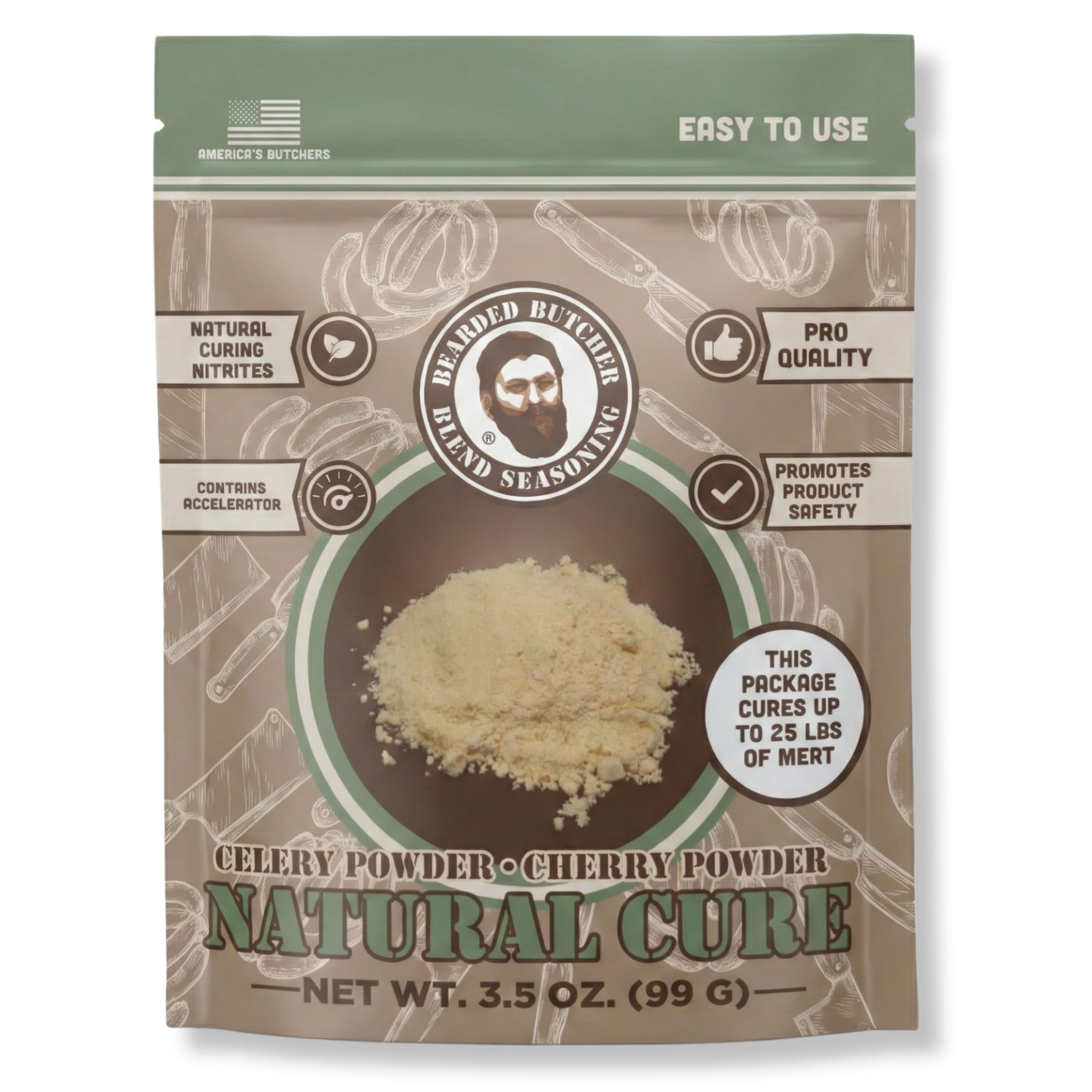 Bearded Butchers Natural Cure, 3.5 oz – Celery Juice Powder & Cherry Powder for 25 lbs Meat - Natural Curing Alternative to Sodium Nitrite & Pink