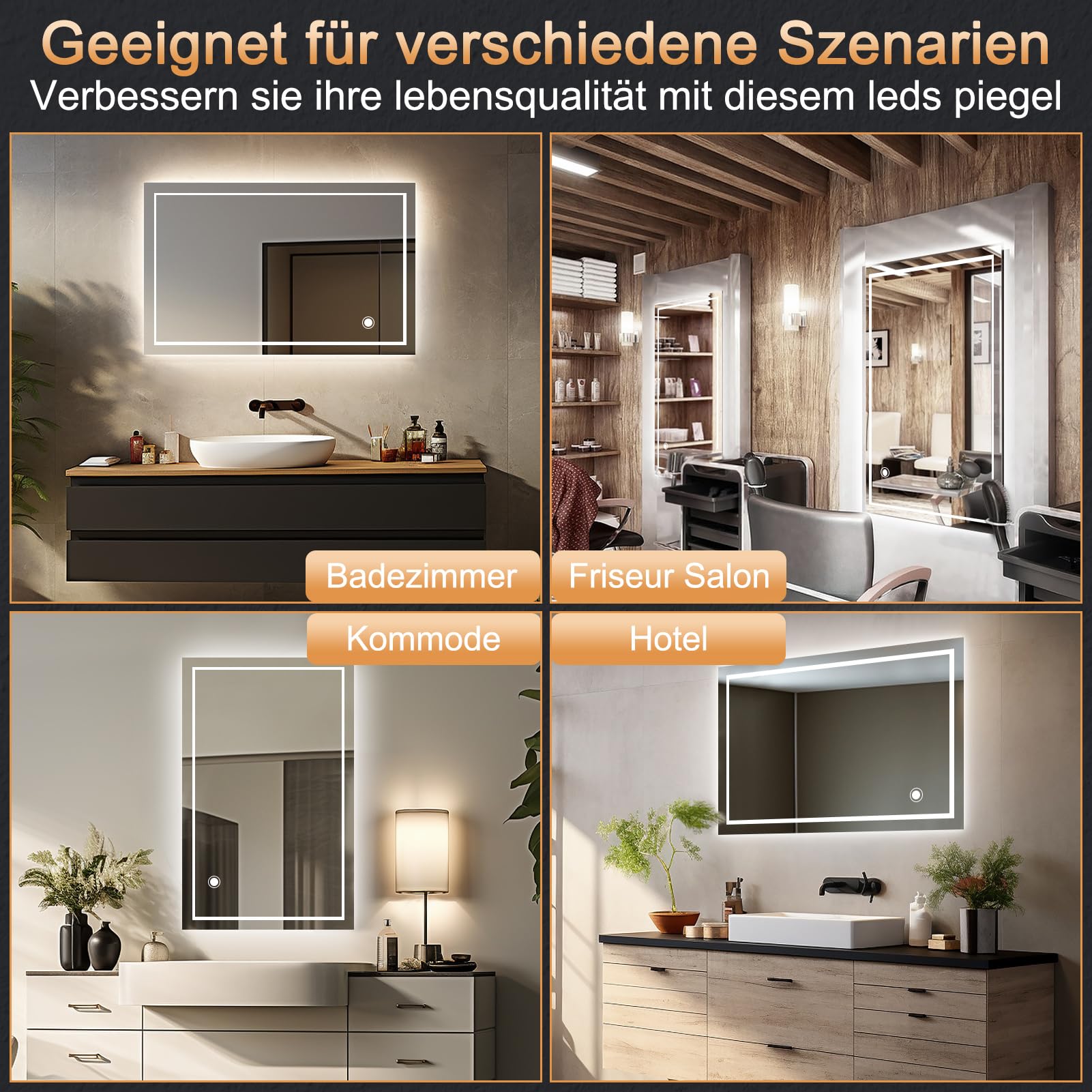 Trintion LED Badspiegel mit Beleuchtung Badezimmer Wandspiegel Badezimmerspiegel Anti-Beschlag mit Touch-Schalter Energiesparend Lichtspiegel (70x50cm Mit Touch-Schalter)