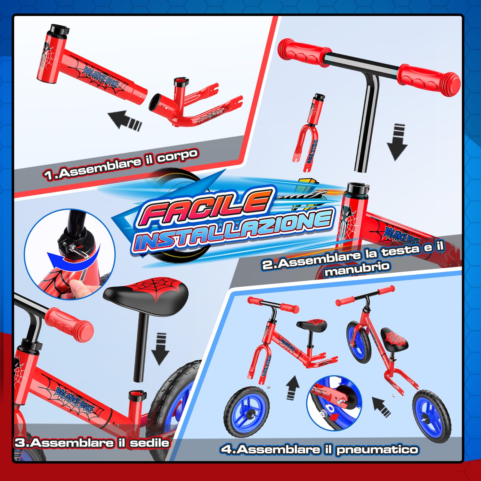 Braxel Bicicletta Bambini Senza Pedali 2-6 Anni, Giocattoli Giochi per Bambini 2 3 4 5 6 Anni Regalo Bambino, Bici Senza Pedali Balance Bike per l'Equilibrio, Manubrio e Sellino Regolabili, Max 35 KG