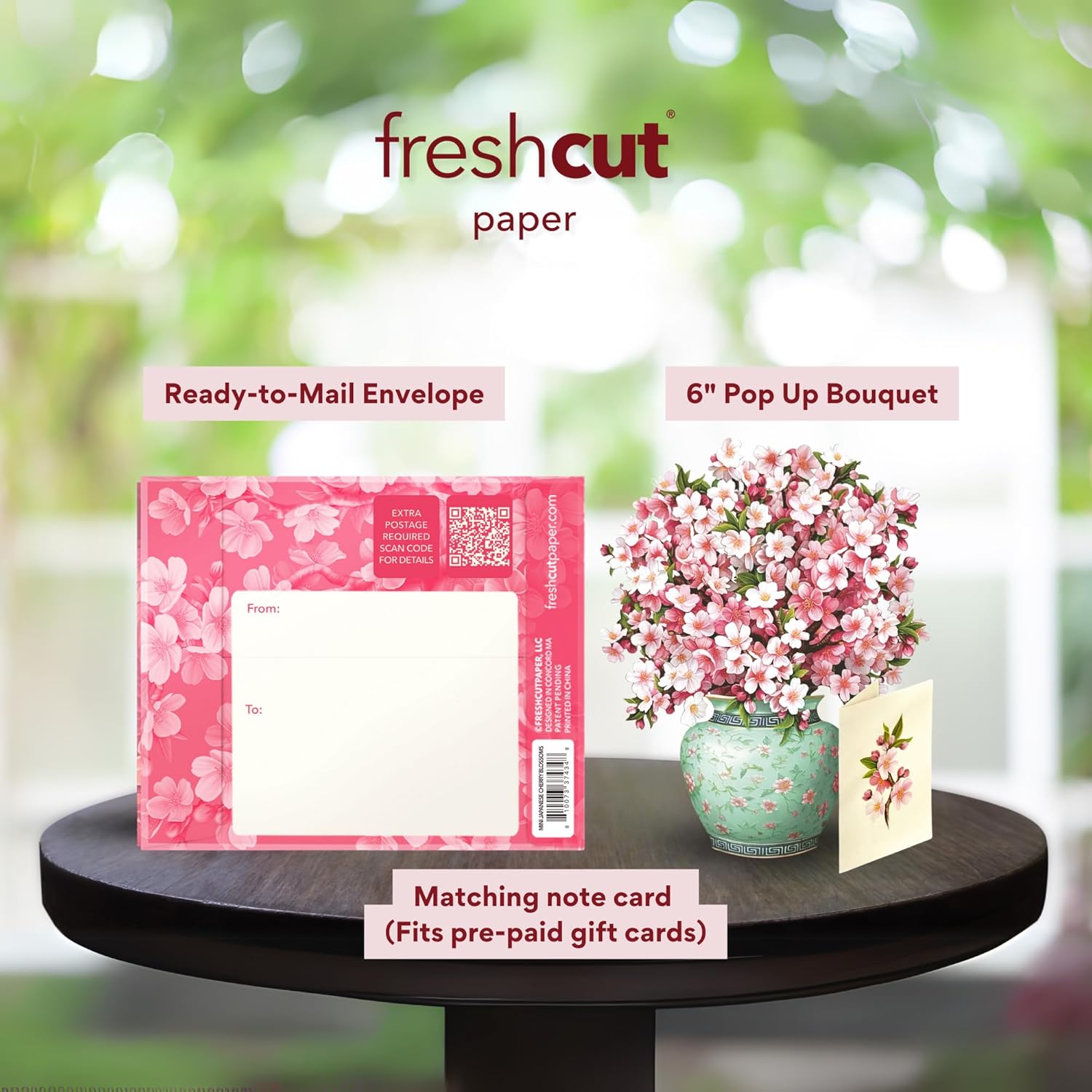 Freshcut Paper Pop Up Cards, Mini Cherry Blossoms, 6 Inch Mini Sized Forever Flower Bouquet 3D Popup Greeting Cards, Birthday Cards, Valentine's Day Card, Blank Notecard & Envelope - Image 3