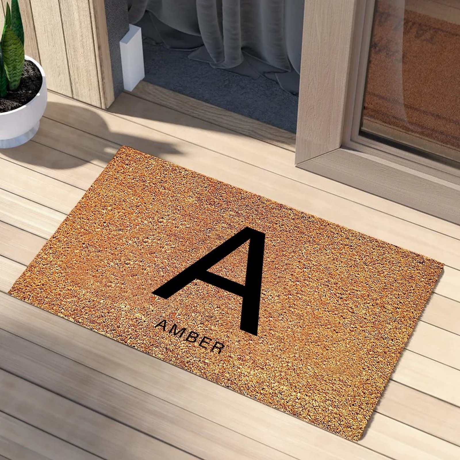 Tapis de cuisine en fibre de coco personnalisé avec initiale 40x60 cm