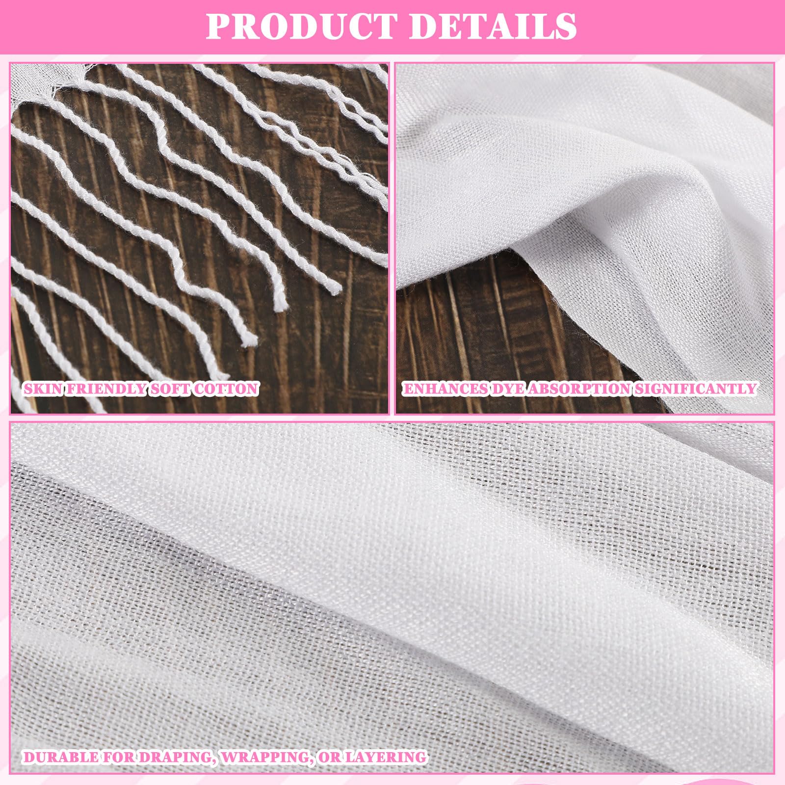 Suhine Blank White Cotton Scarf to Tie Dye, Full Cotton Scarf Bikini Cover up Wraps Tie Dye Fabric