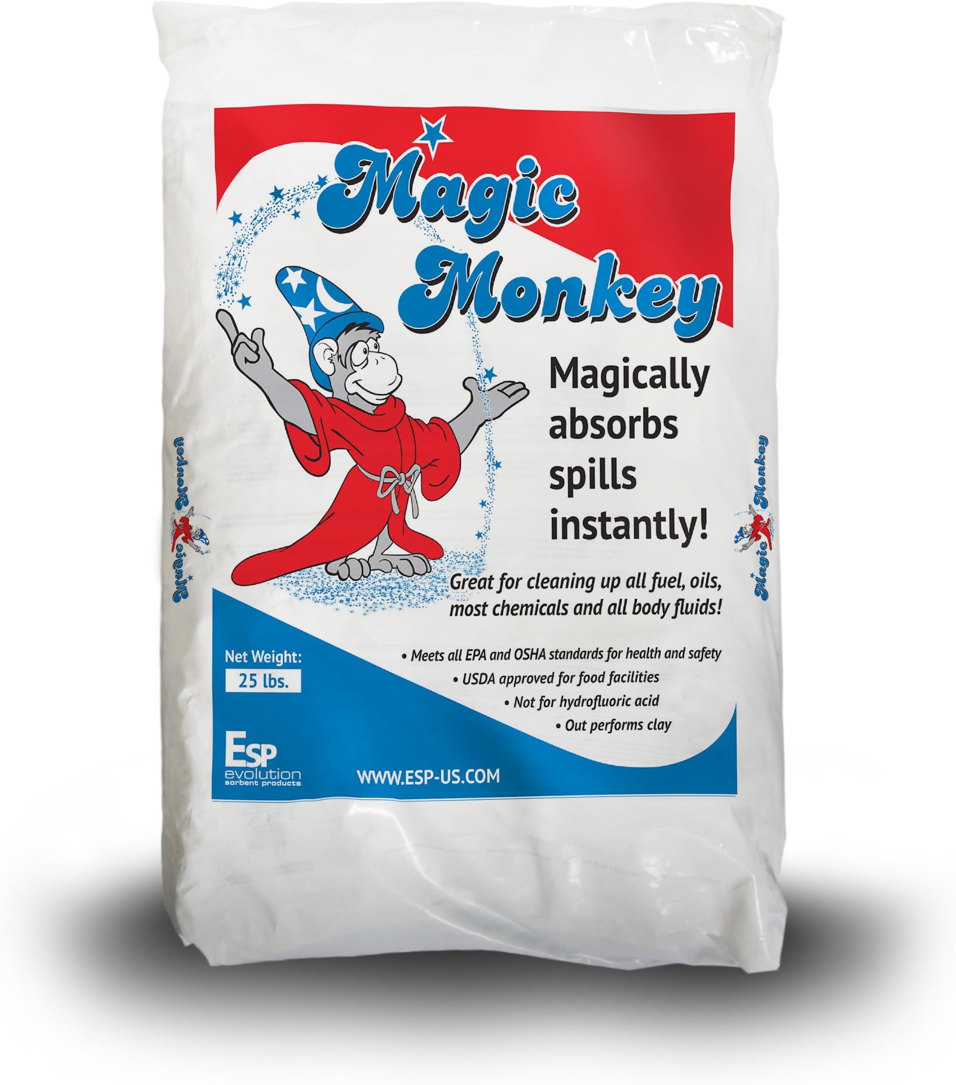 ESP MM225 Magic Monkey Alumina Silicate Universal Granular Absorbent, 6.25 Gallon Water/11.6 Gallon Oil Absorbency, 25 lbs Poly Bag, Off White