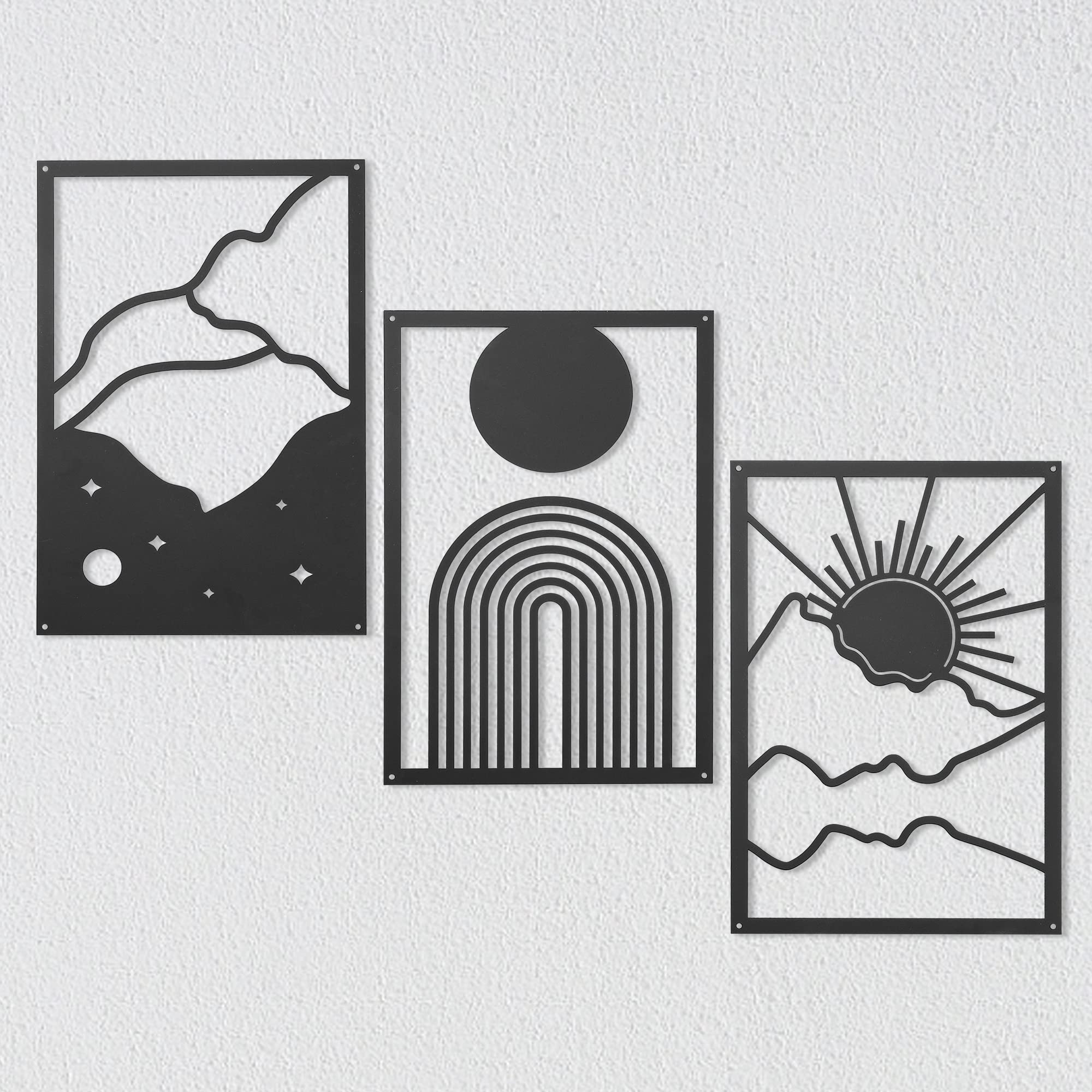 PTSGCAI 3 Pcs Metal Geometric Line Wall Decor, Modern Abstract Black Metal Line Art Hanging Wall Art, Minimalist Wall Decor for Home Living Room Bathroom, 15.7 x 10.5 Inches