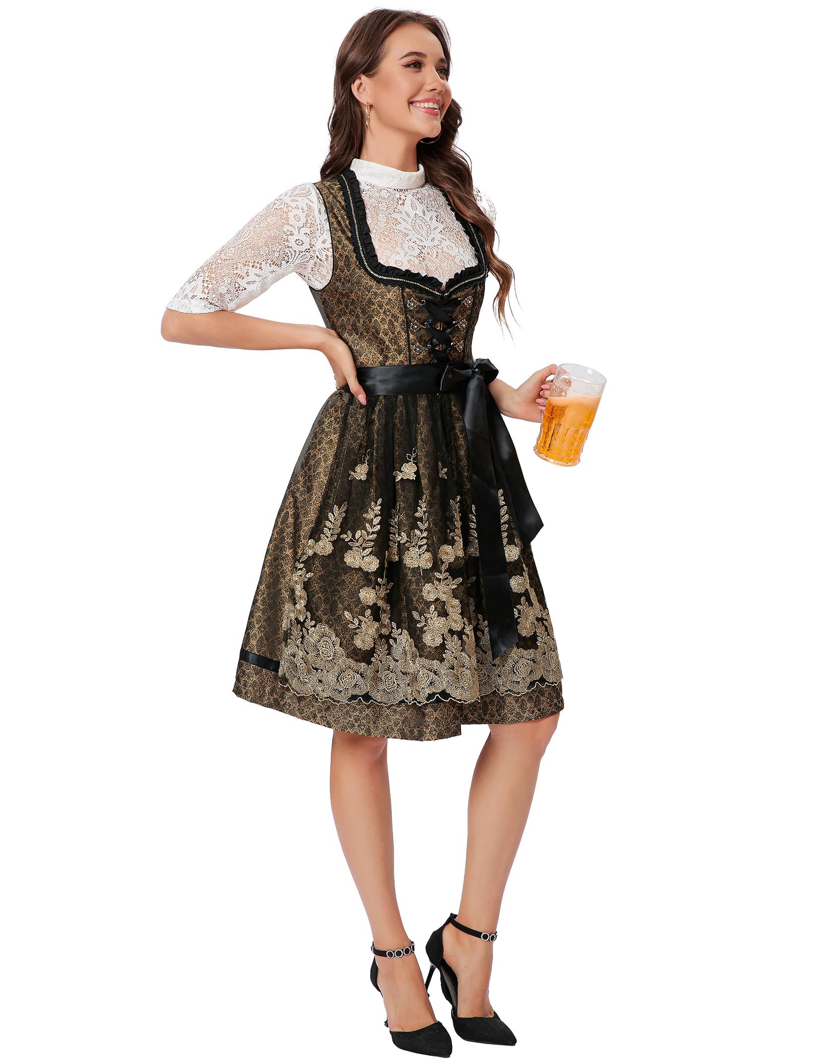 YesFashion Dirndl Damen Midi Trachtenkleid Trachtenmode Trachtenrock Kleid für Oktoberfest Besondere Anlässe