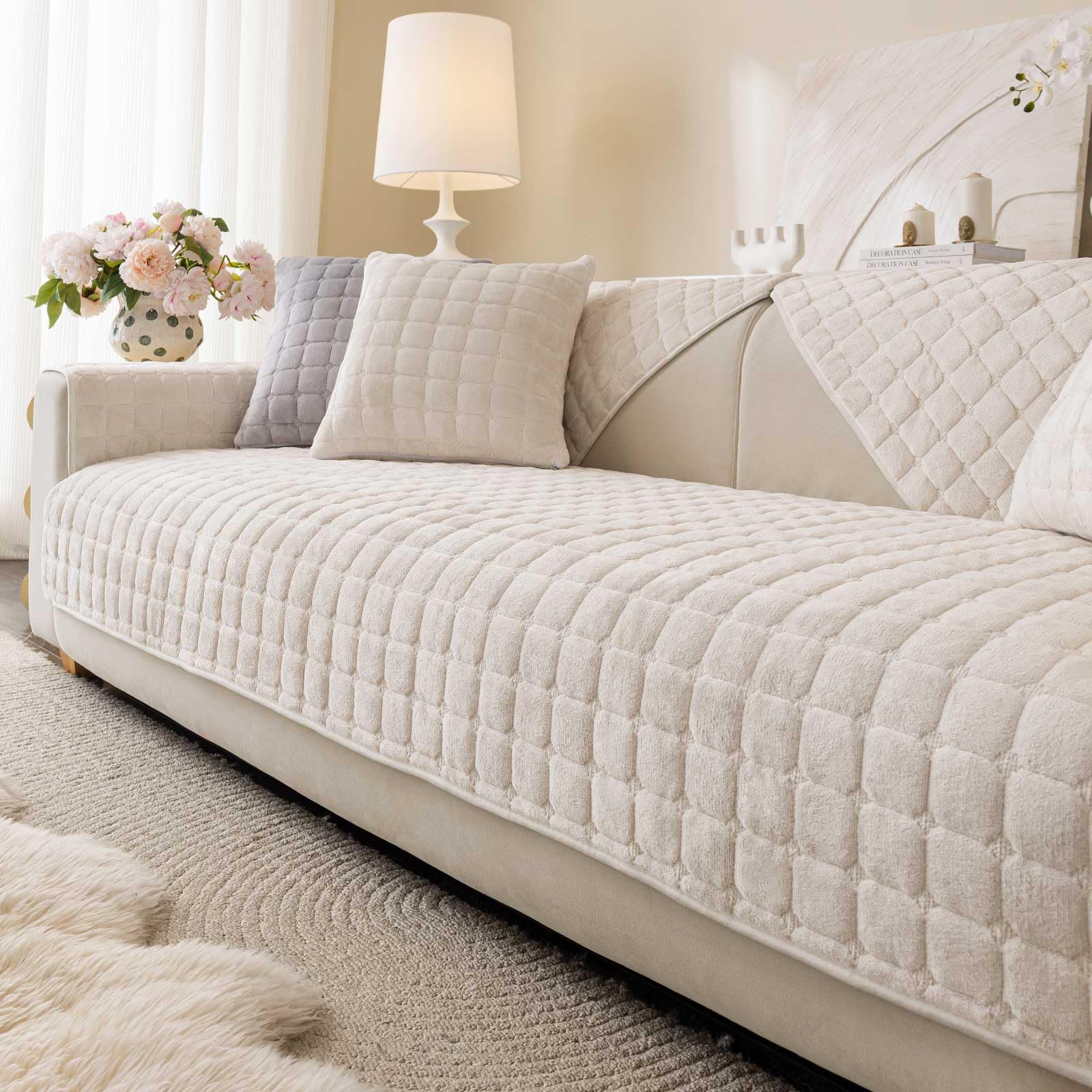Velvet Washable Couch Cover for Pets Dogs, Non Slip Sectional Sofa Covers for 3 Cushion Couch Sofa L Sharped Sofa Slipcovers, Furniture Protector (1 PCS 36"x70", White) 1pc/36"x70"/Seat Cover White
