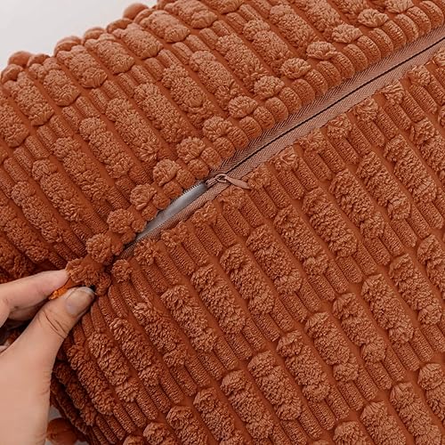 Miniatura 3 de MIULEE Juego de 2 fundas de almohada decorativas de pana oxidada, paquete de 2 fundas de almohada suaves con pompones, estilo bohemio, a rayas,