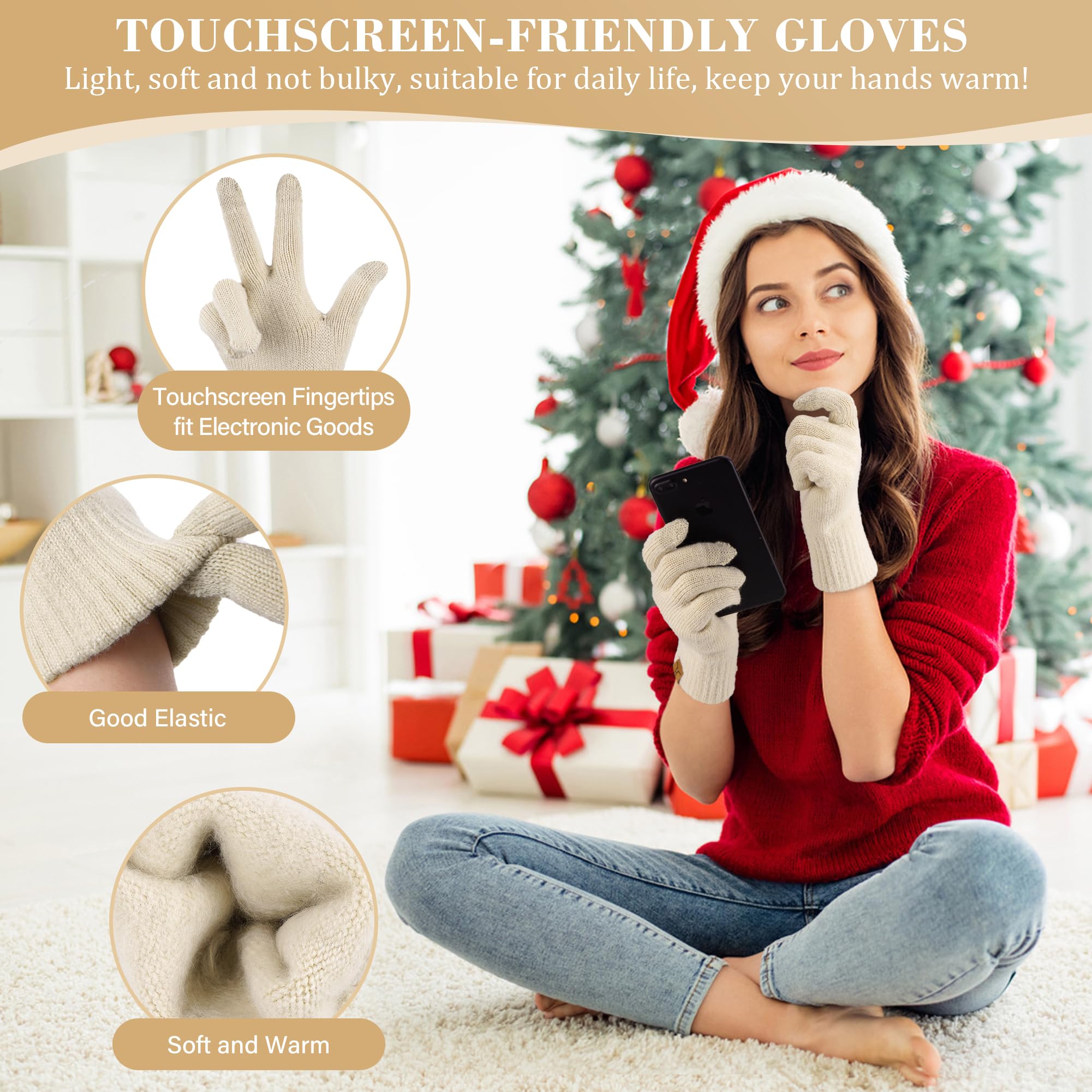 Bequemer Laden Femmes Hiver Bonnet Écharpe Longue Gants Tactiles Ensemble Bonnets Chaud Tricot avec Pompon Doublure Polaire Cadeau Femme