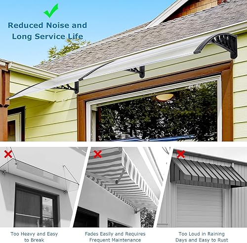 Miniatura 7 de Toldo para puerta de ventana de 80 x 40 pulgadas, cubierta de policarbonato para puerta de entrada, toldo exterior para ventana exterior, UPF 50+,