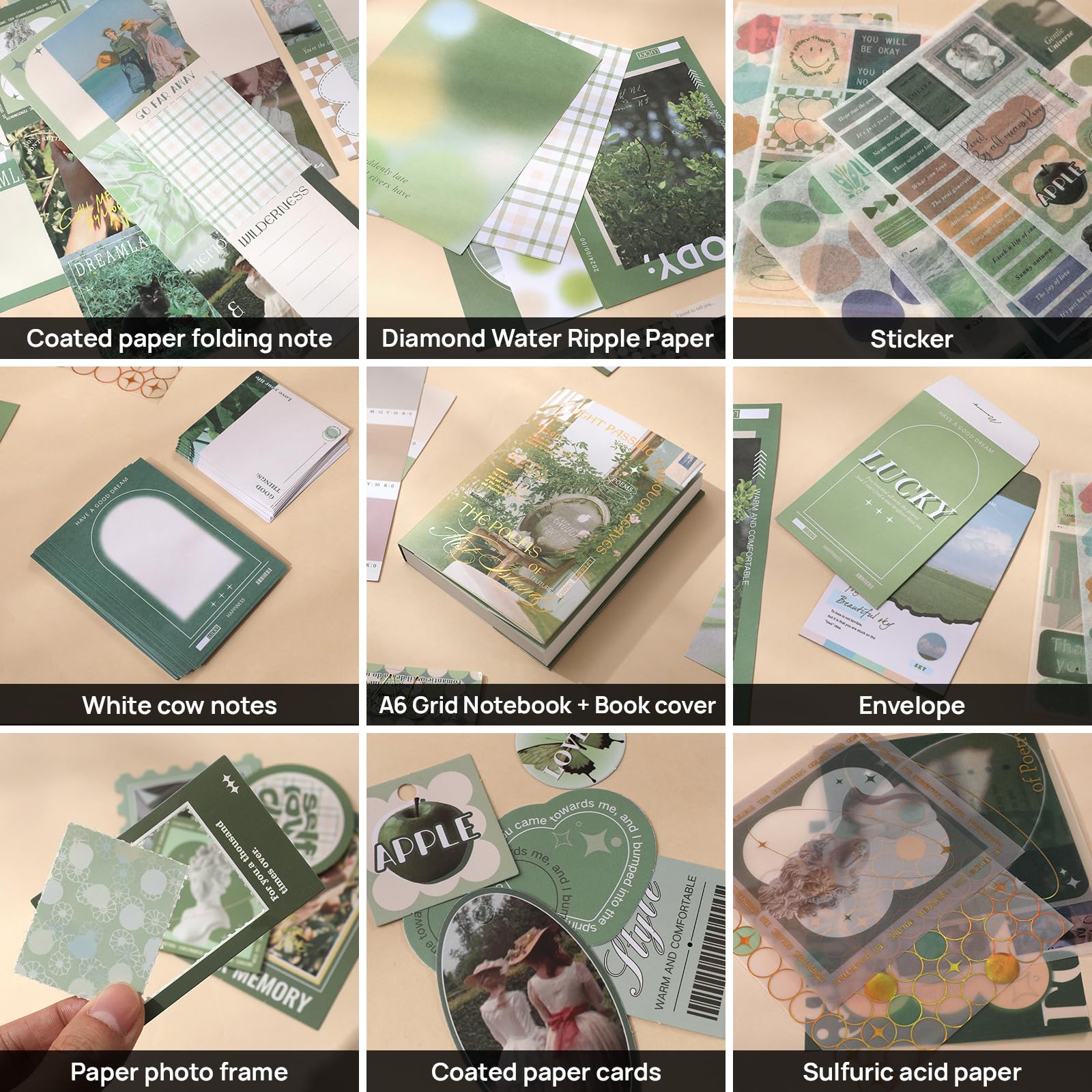 Kit di forniture per album fotografico con pinzette e nastro adesivo, diario spazzatura estetico vintage, grande carta per scrapbooking, confezione di adesivi, forniture per quaderni, regalo fai da te