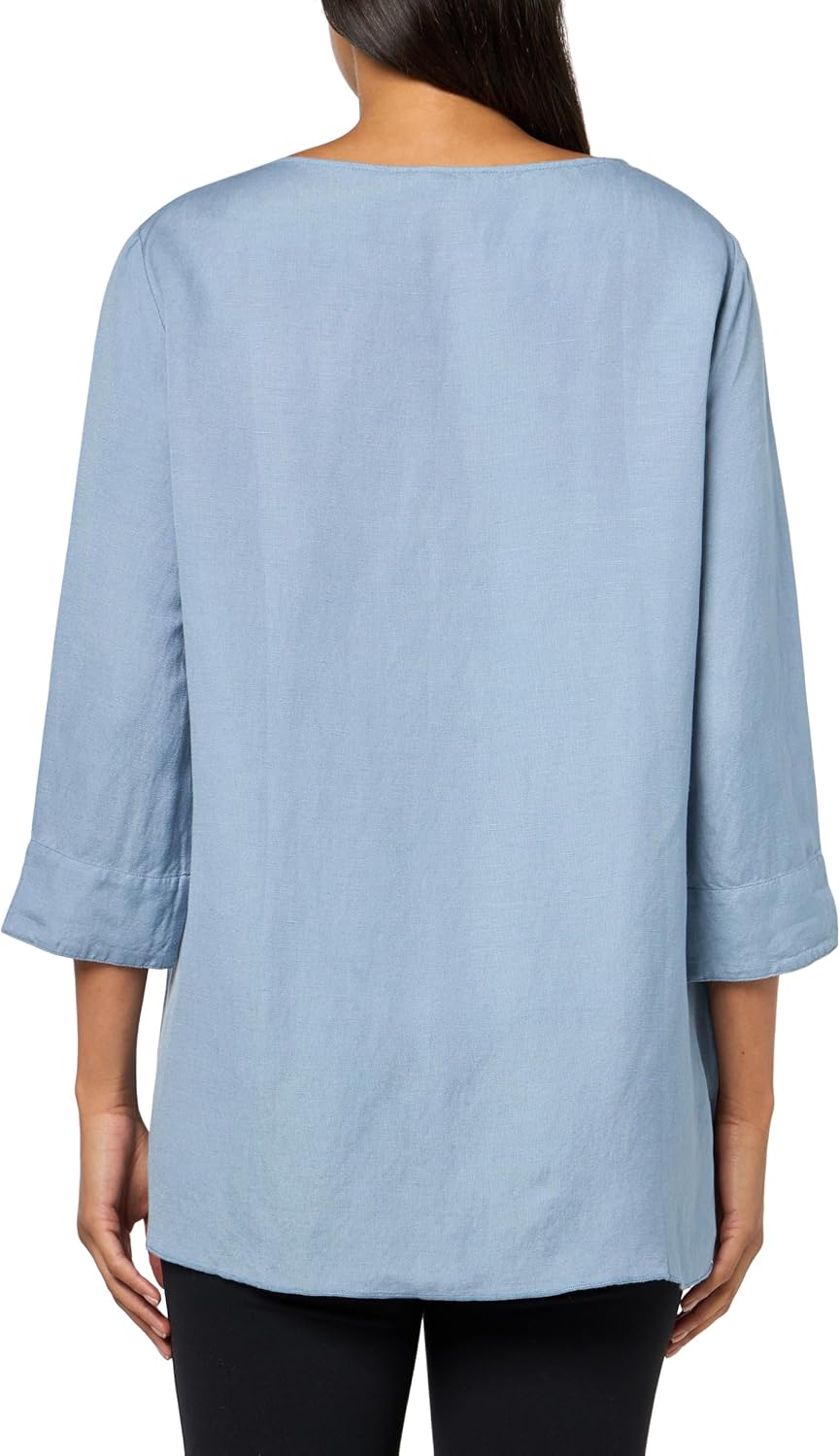 Ali Miles womens Woven Pull on Tunic V Neck With Front Button Details Three Quarters Sleeves - Image 2