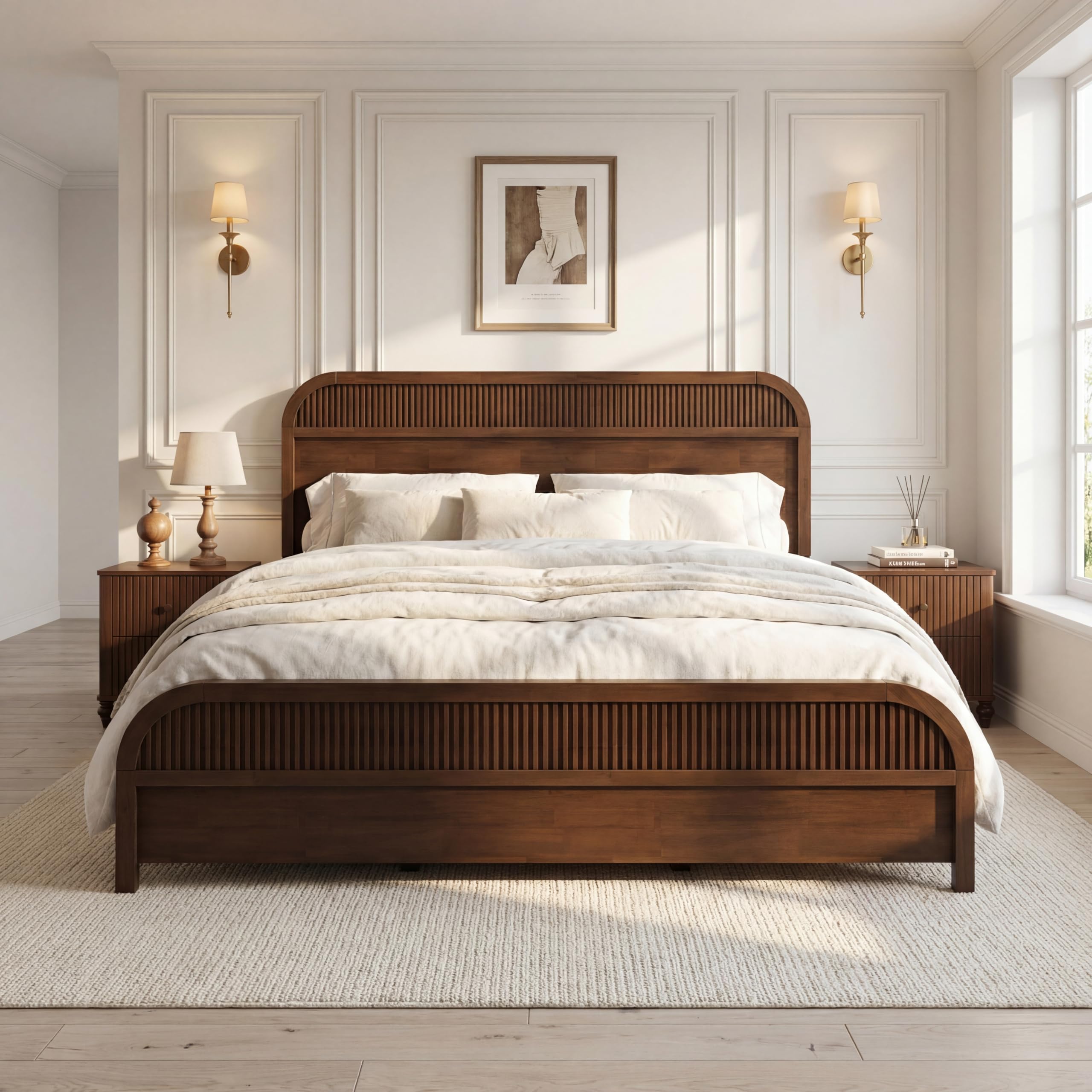 Photo 1 of ***PARTIAL SET*** ***ONLY BOX 2 OF 2*** Christopher Knight Home King Size Wooden Bed Frame with Headboard, Wenge Finish Platform Bed, Solid and Manufactured Wood, No Box Spring Needed, 550 lbs Capacity