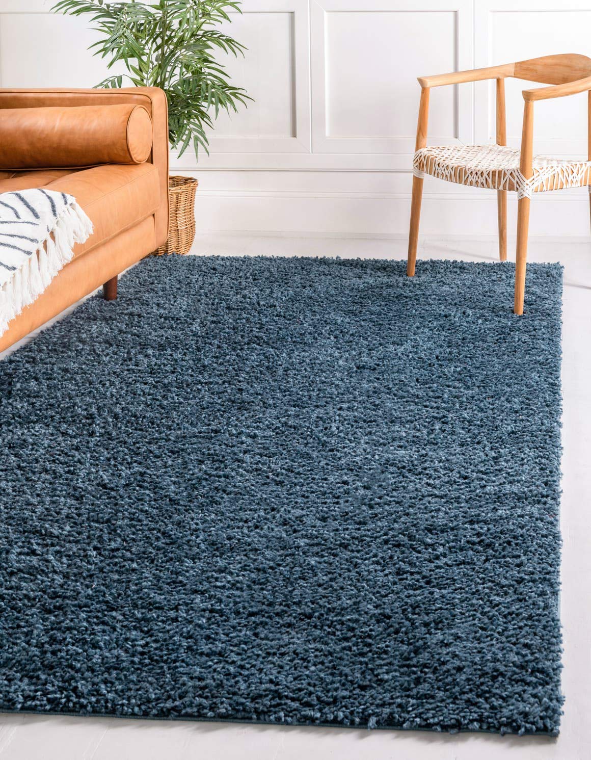Unique Loom Davos Shag Collection Area Rug - Solid (10' x 13' 1" Rectangle, Marine Blue)