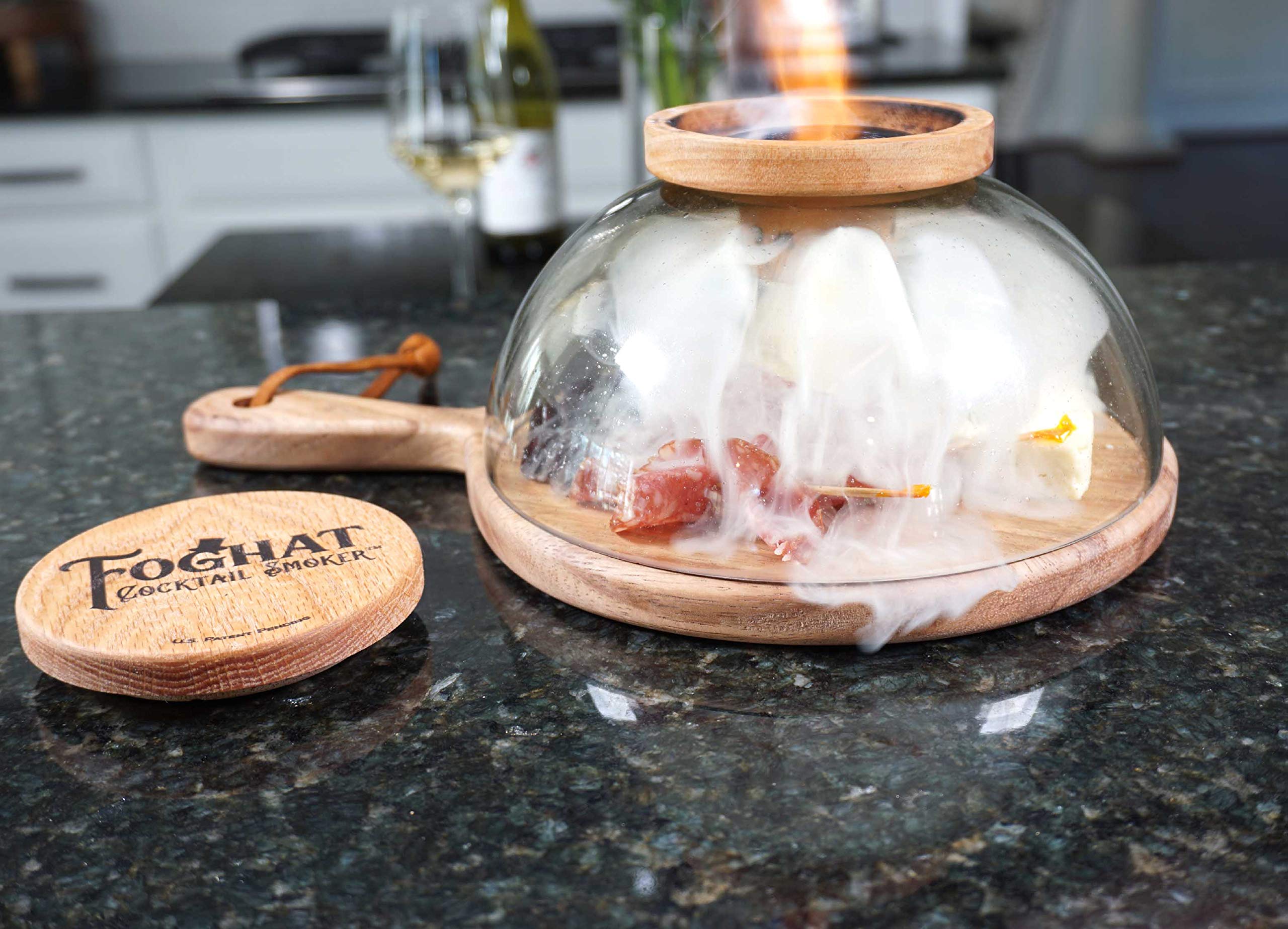 Foghat Cocktail Smoking Cloche Dome Set with Charcuterie Board, Bourbon